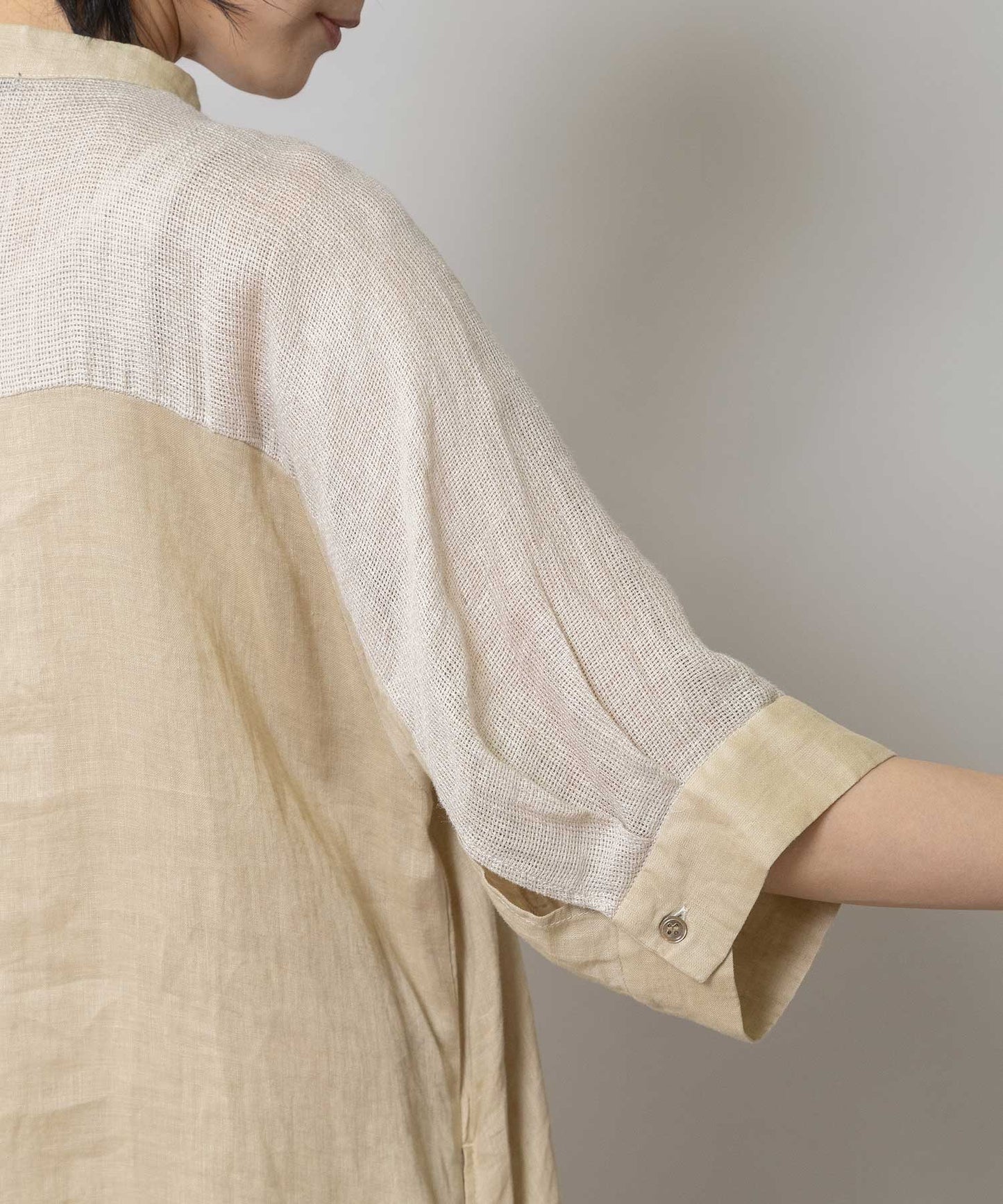 60sリネンキャンバス×40sリネンメッシュシャツワンピース