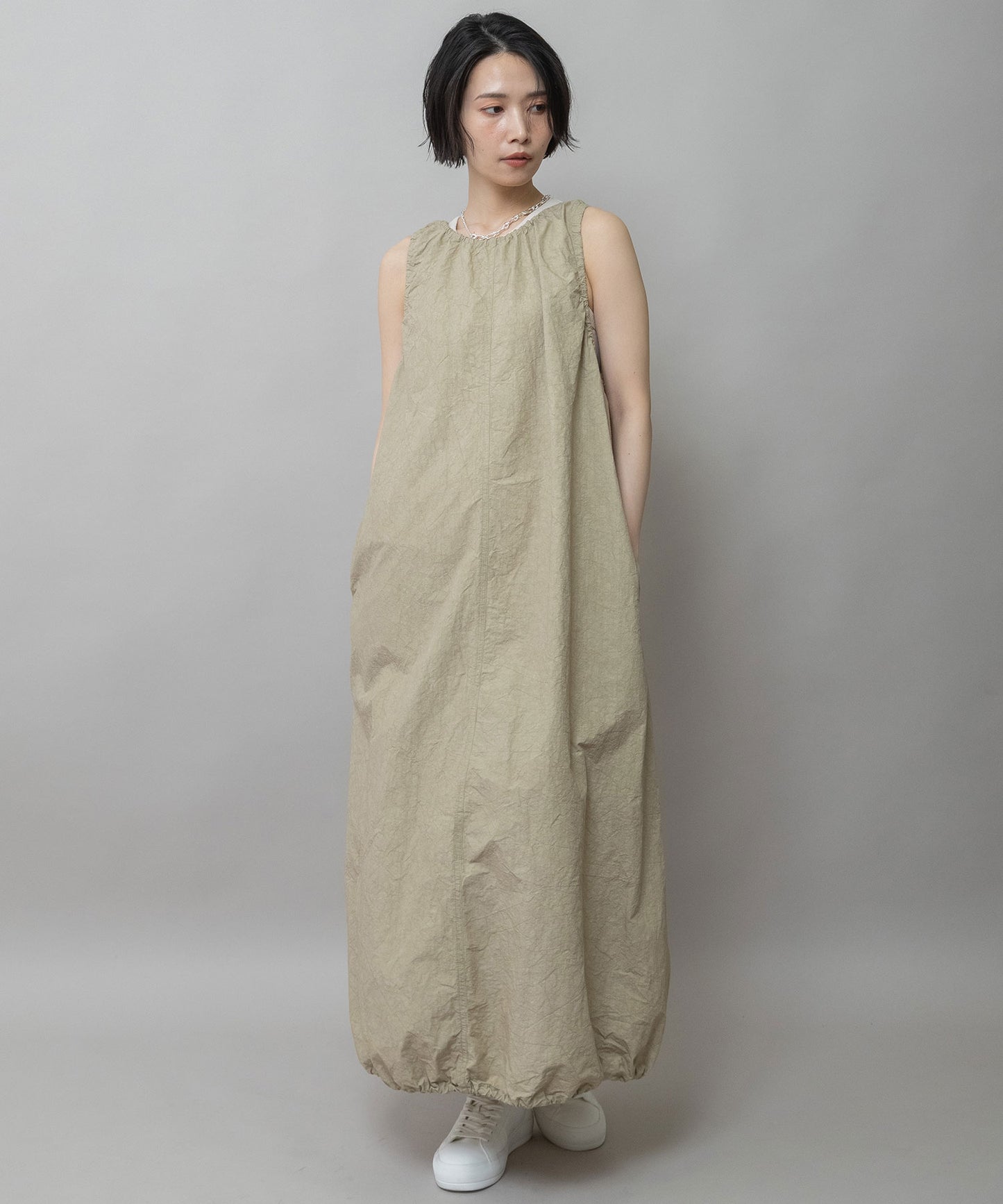 コットンリネンドローストリングワンピース