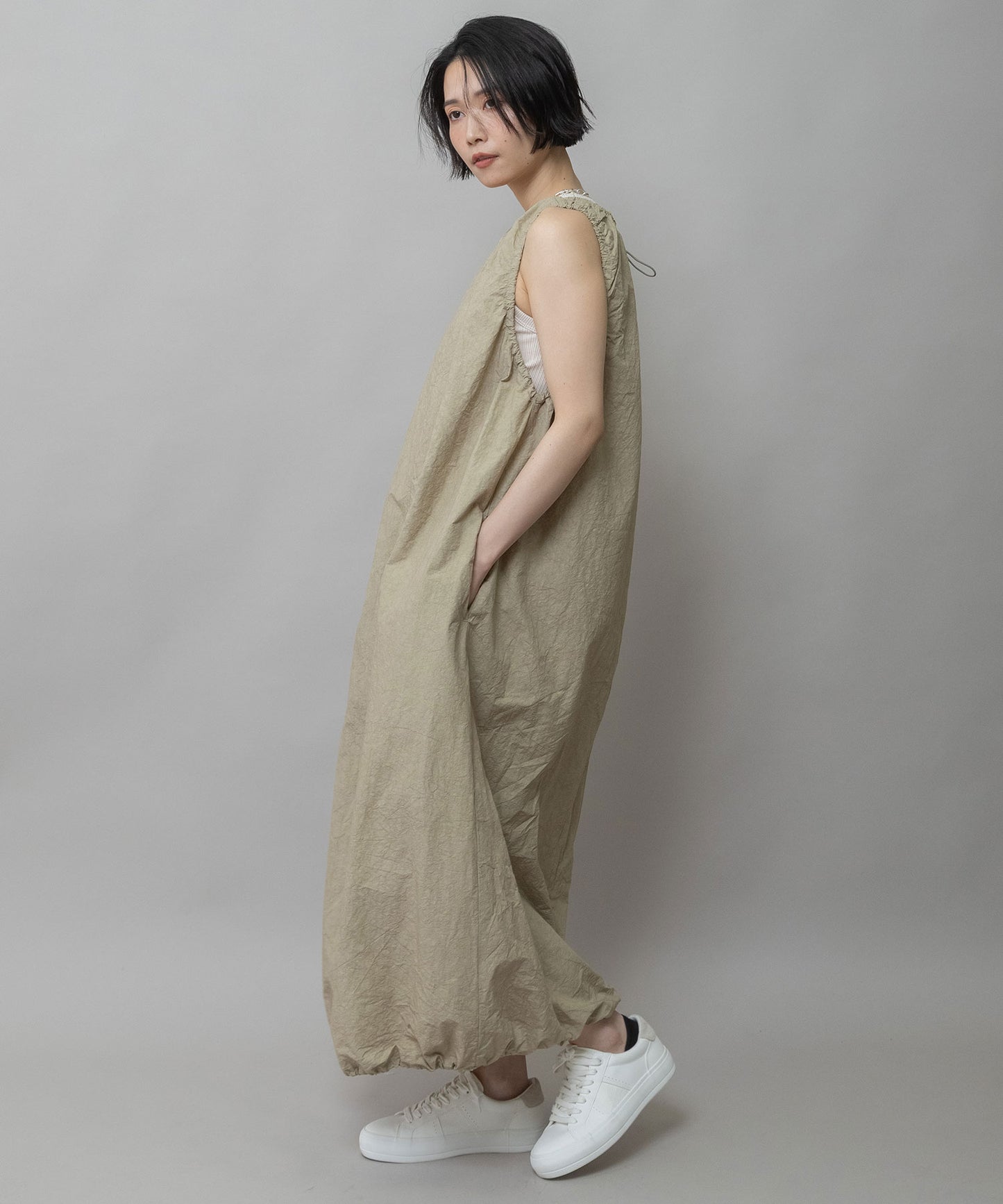 コットンリネンドローストリングワンピース