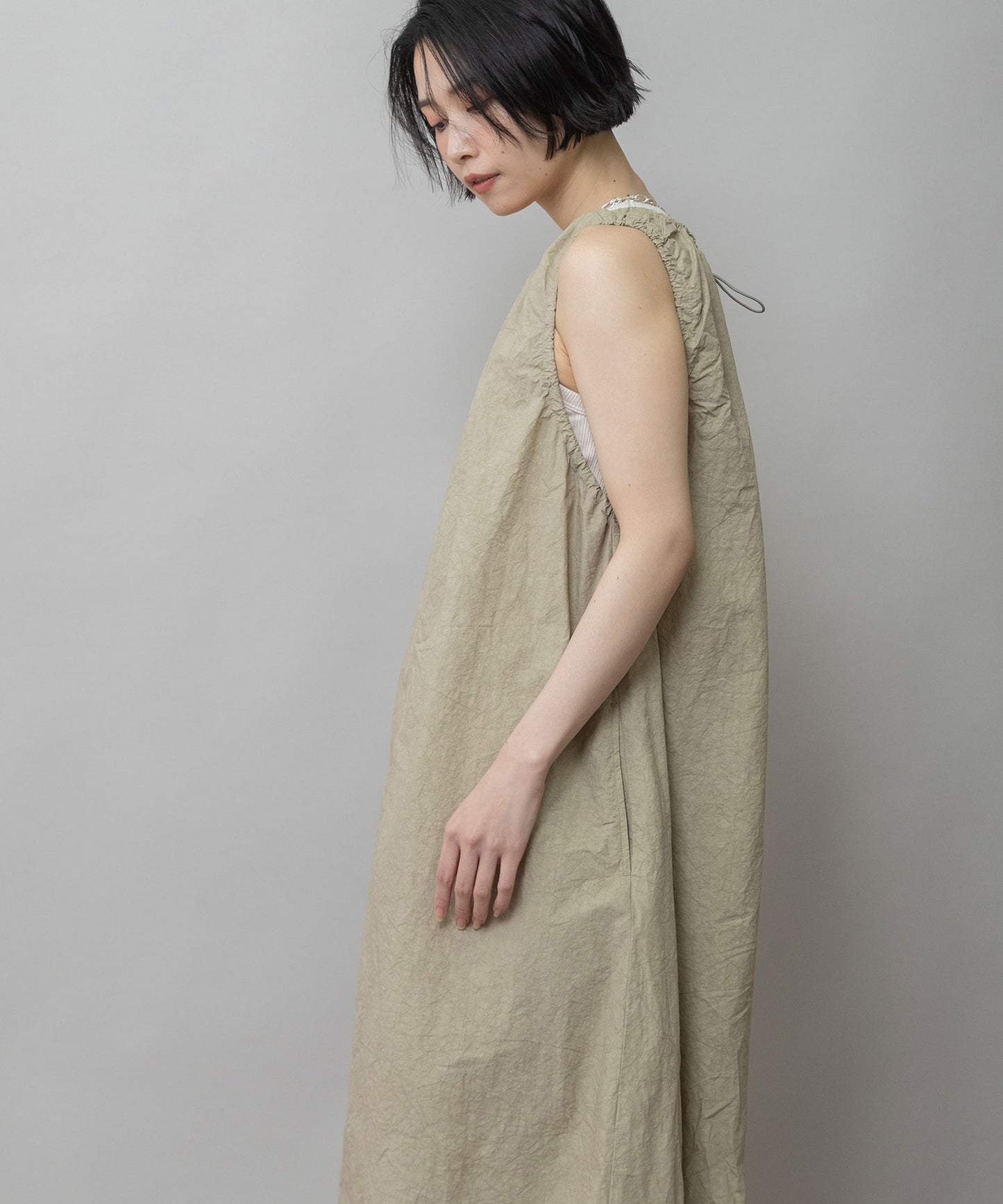 コットンリネンドローストリングワンピース
