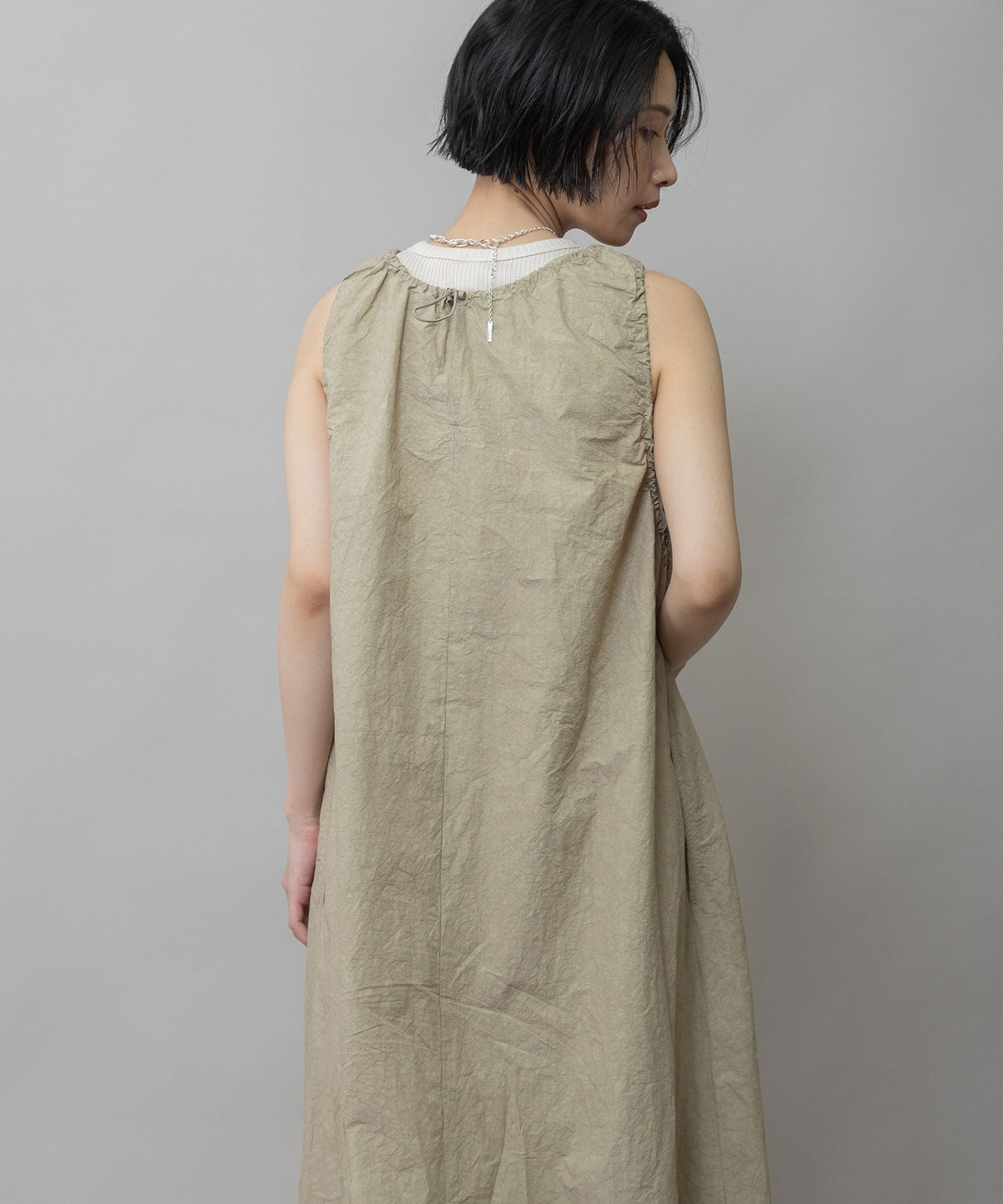 コットンリネンドローストリングワンピース