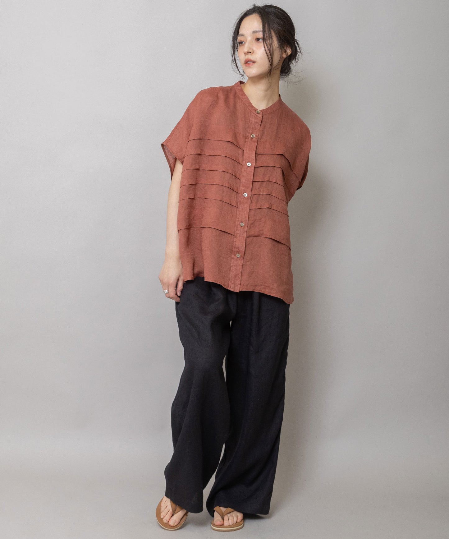 40sフレンチリネンキャンバスルーズワイドパンツ