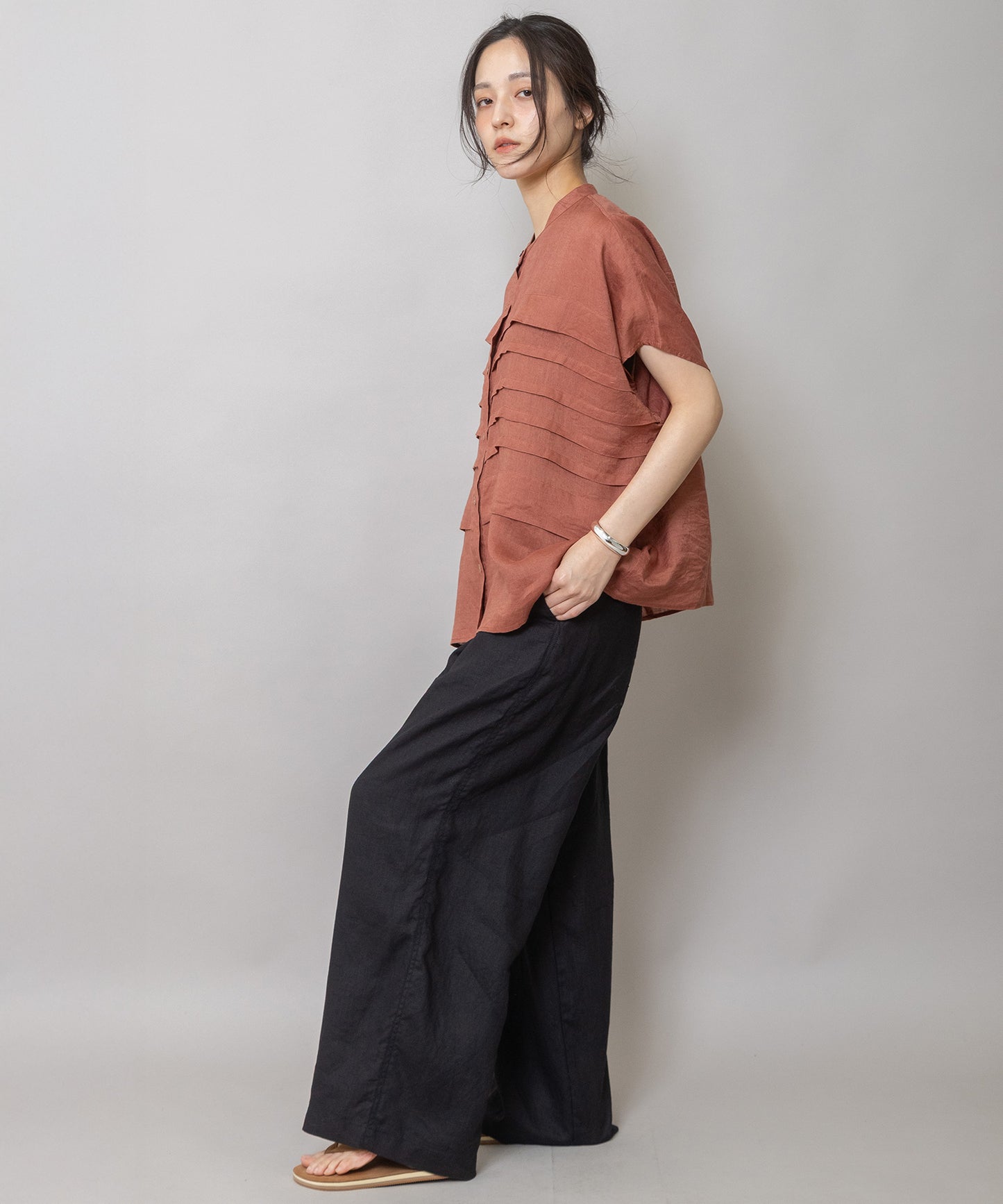 40sフレンチリネンキャンバスルーズワイドパンツ