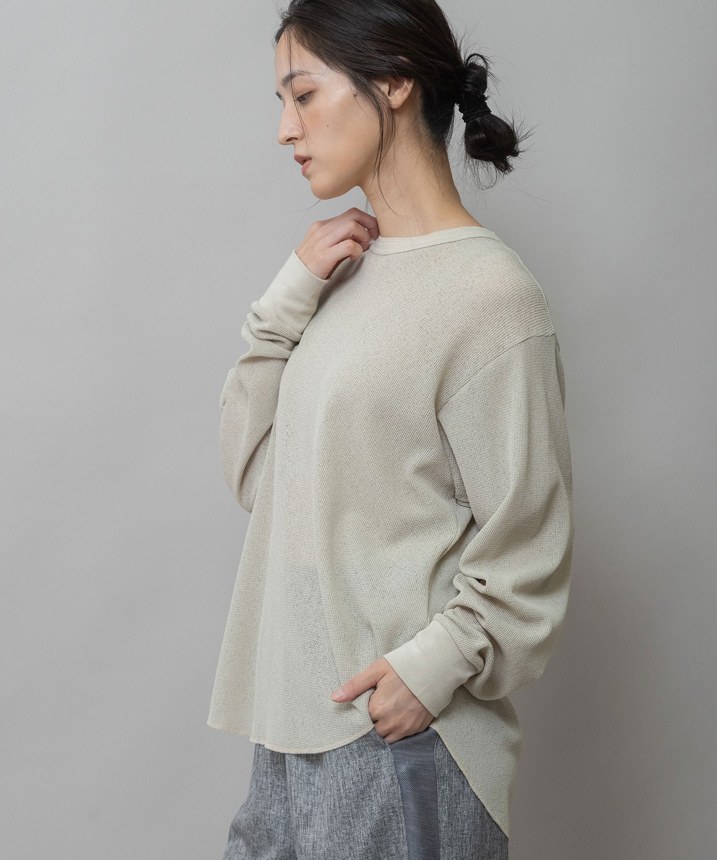 【速乾性】シアーワッフルバックヘンリーネックプルオーバー