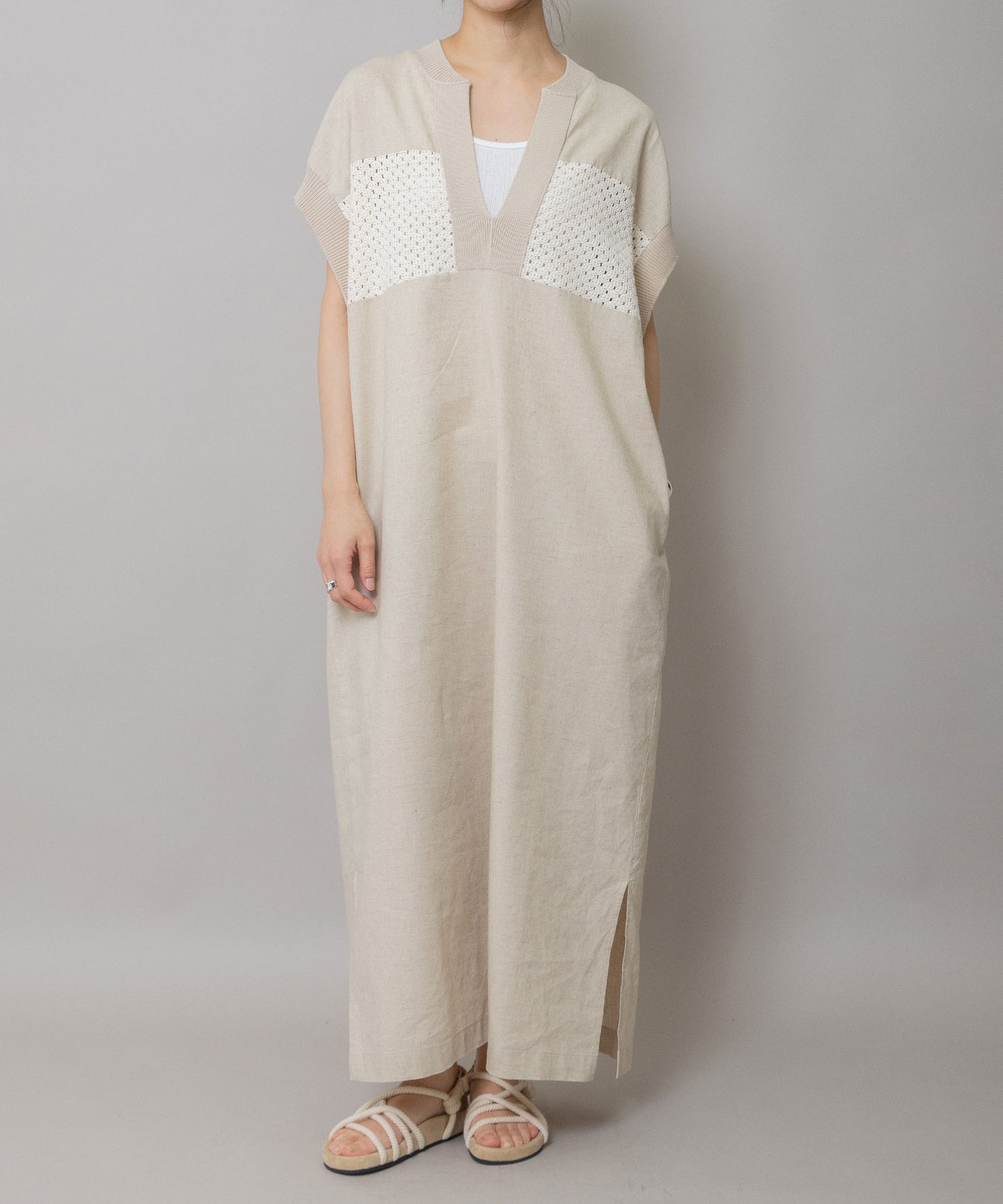 コットンリネンポプリン×ラッセルワンピース