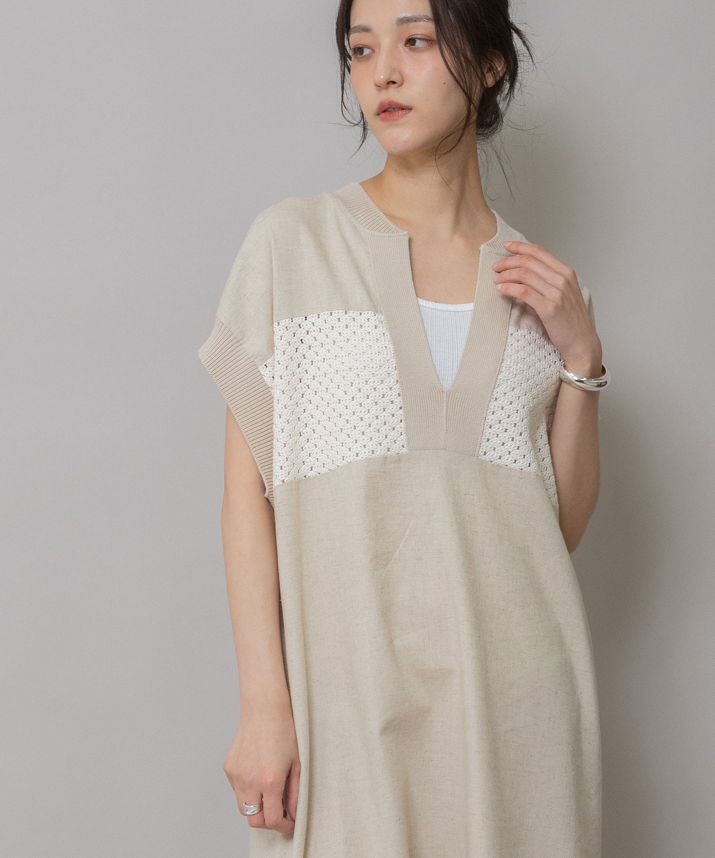 コットンリネンポプリン×ラッセルワンピース
