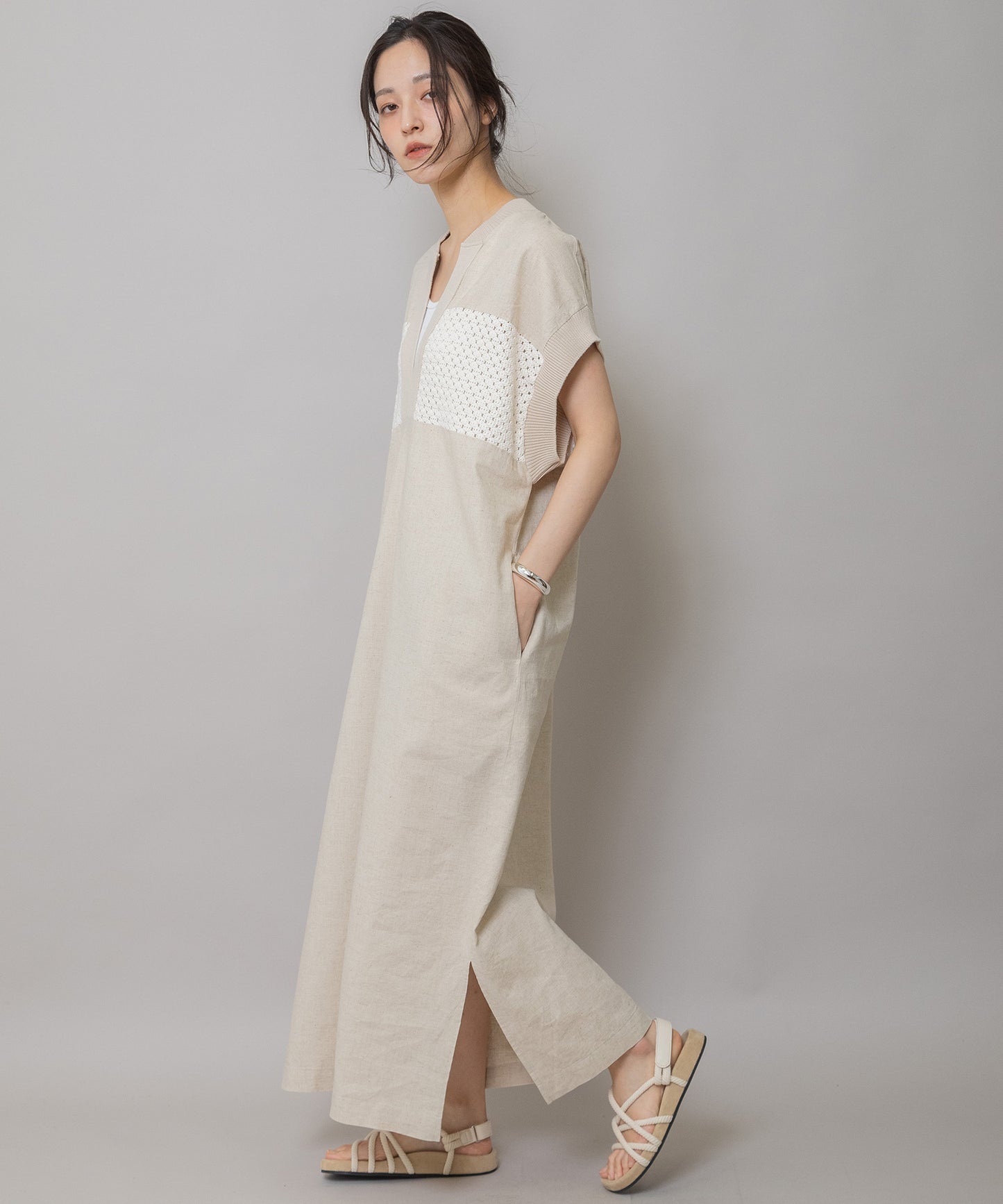コットンリネンポプリン×ラッセルワンピース