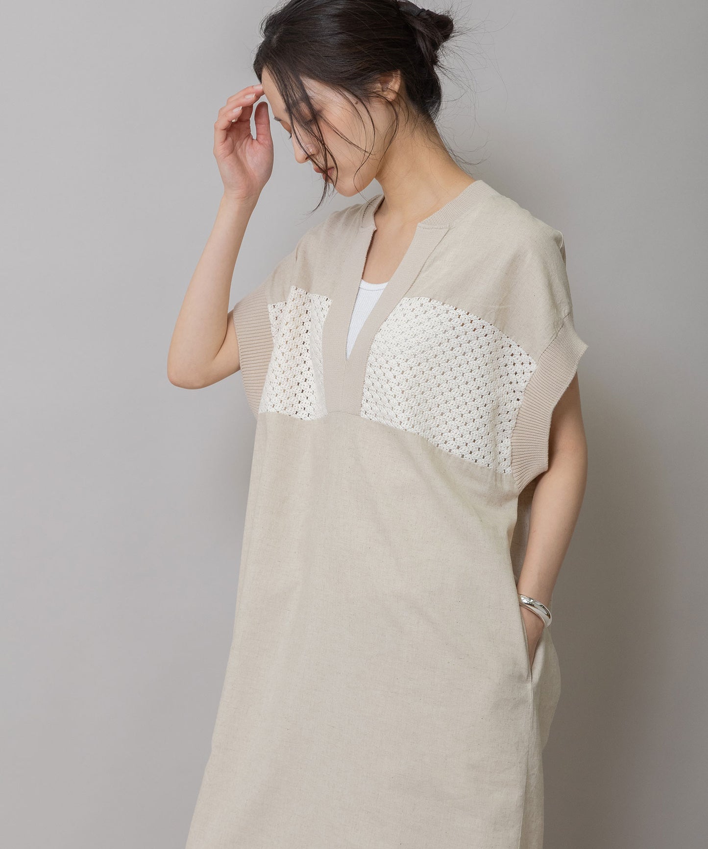 コットンリネンポプリン×ラッセルワンピース