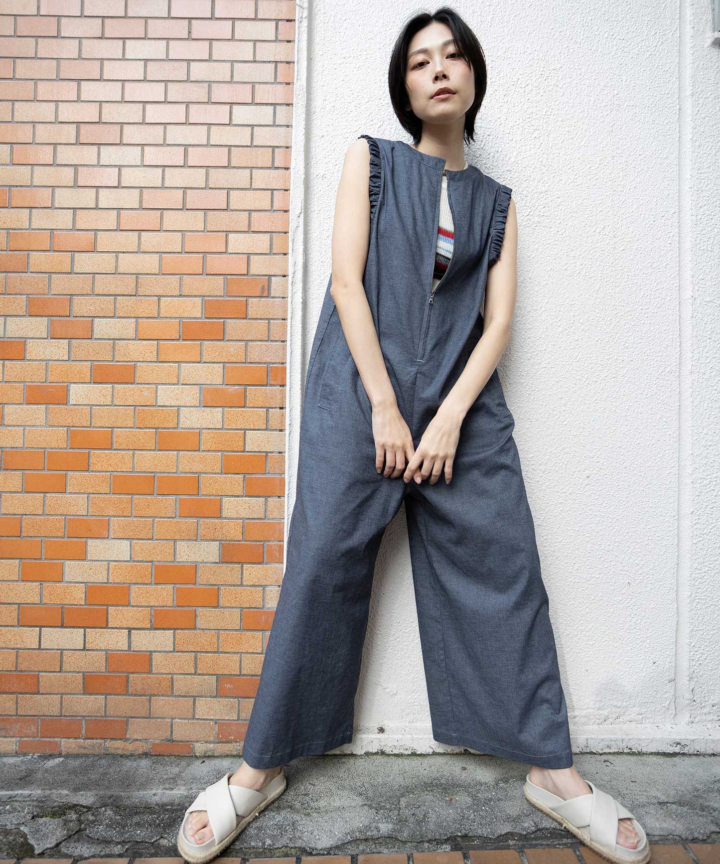 【UVカット】【接触冷感】【速乾性】ヘンプシャンブレーコンビネゾン