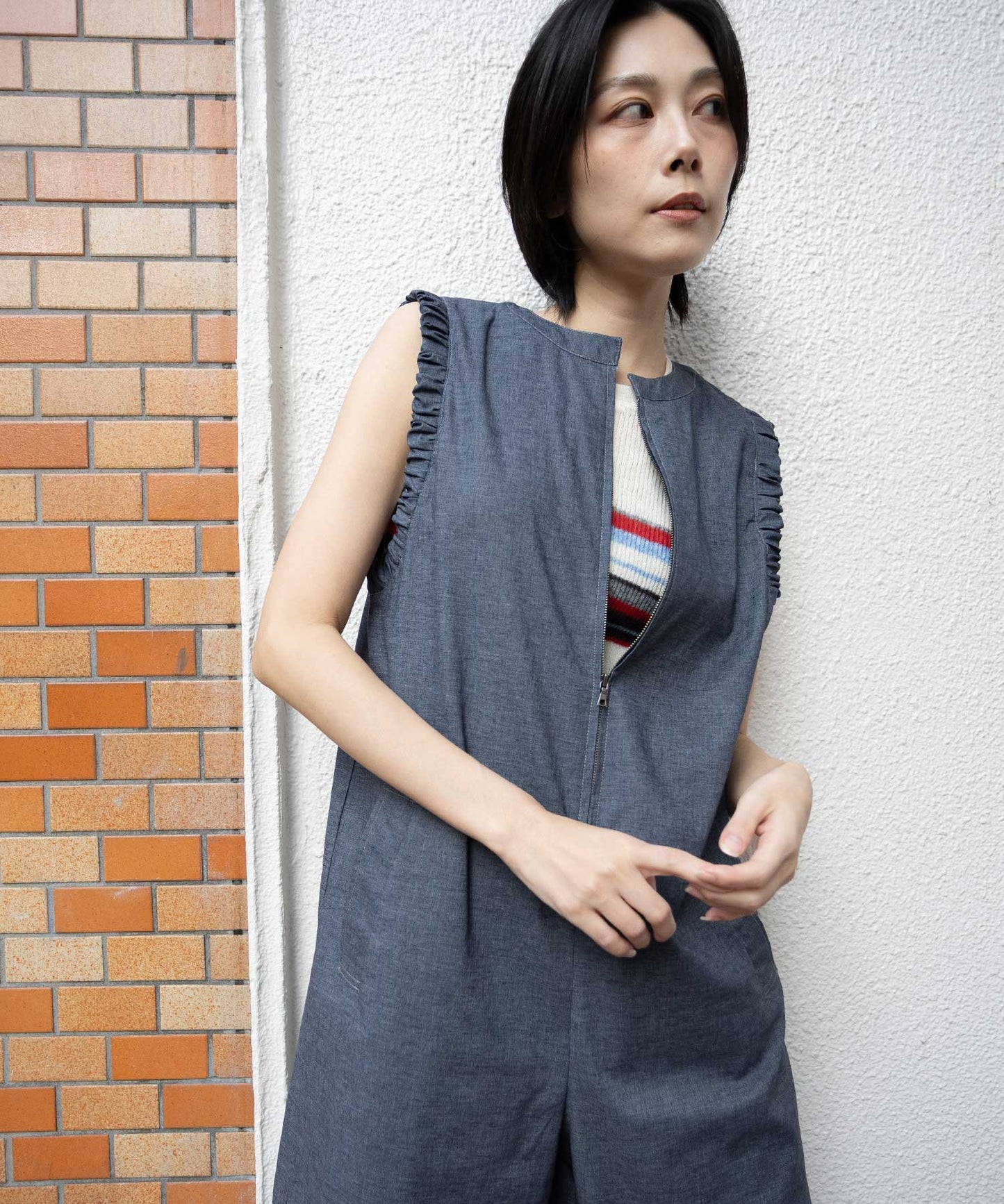 【UVカット】【接触冷感】【速乾性】ヘンプシャンブレーコンビネゾン