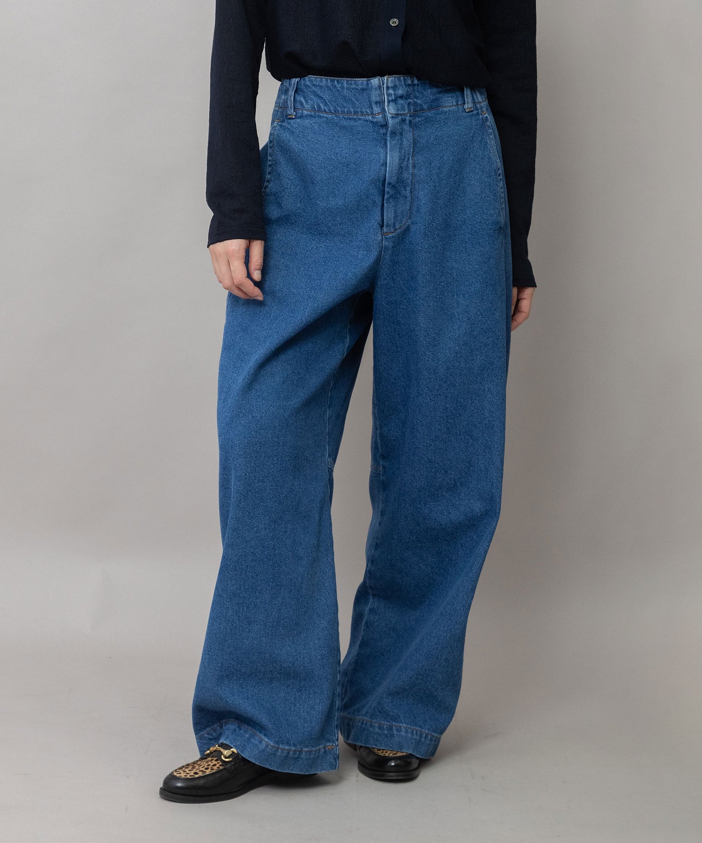 11ozオープンエンドデニム バレルパンツ