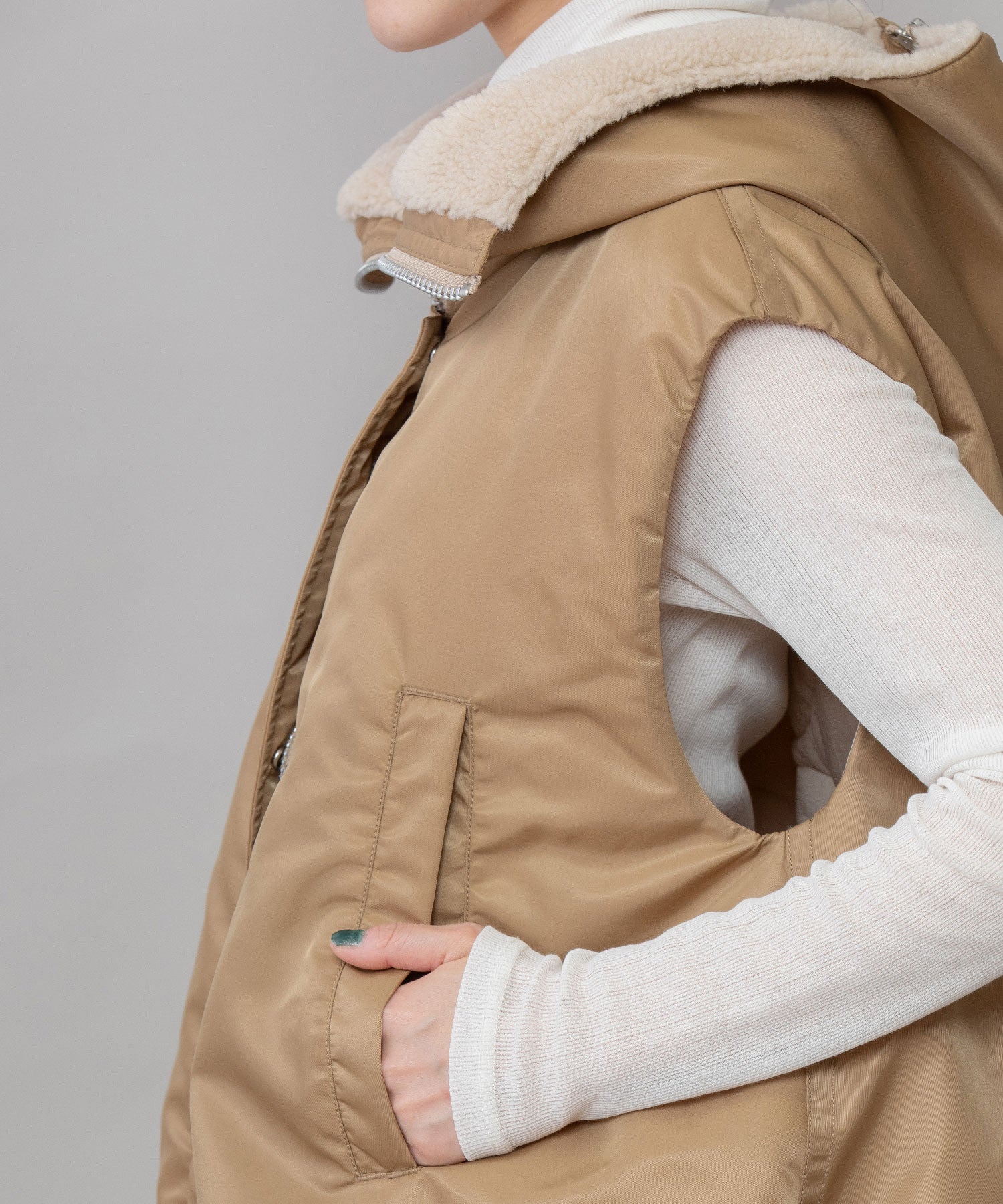 最終価格！Munich♡ナイロンツイル×シープボアバルーンフライトベスト Munich｜ナイロンツイル*シープボアバルーンフライトベスト | Rakuten