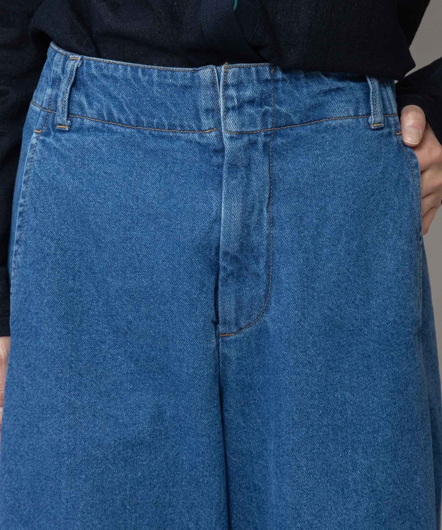 11ozオープンエンドデニム バレルパンツ