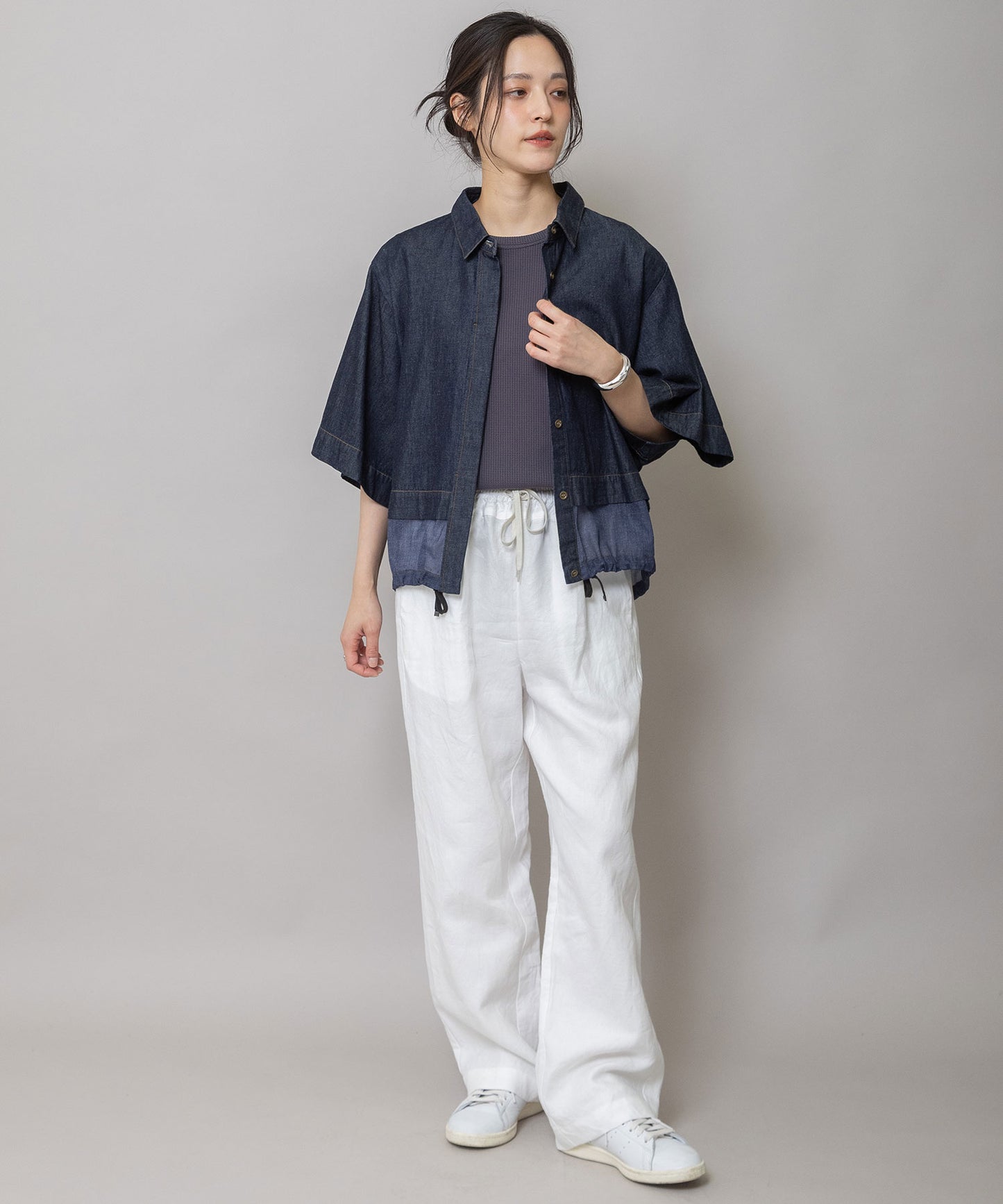6ozスラブデニム×シアーデニムドッキングシャツ