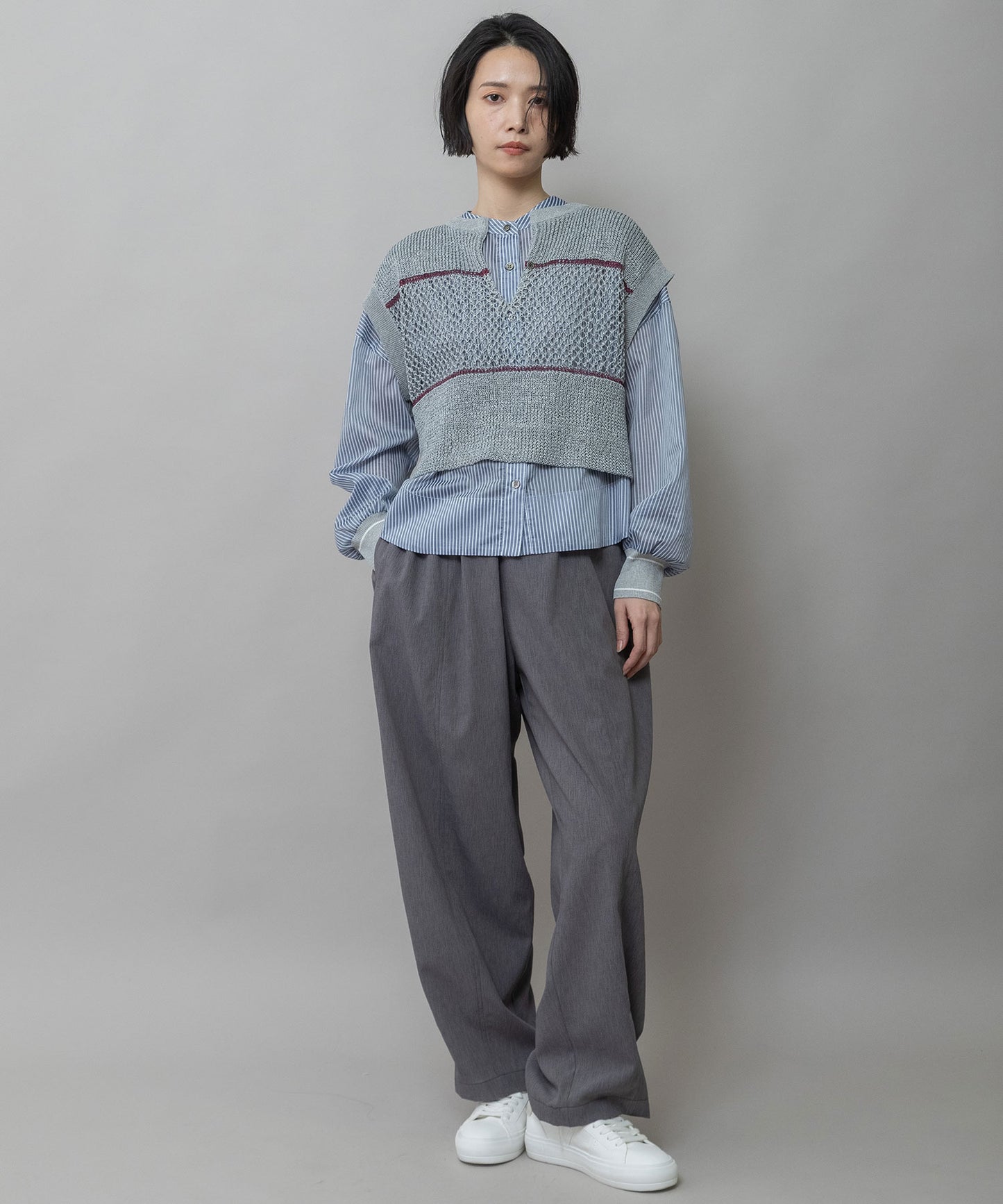 リブ編み×スカシ編みニットジレ