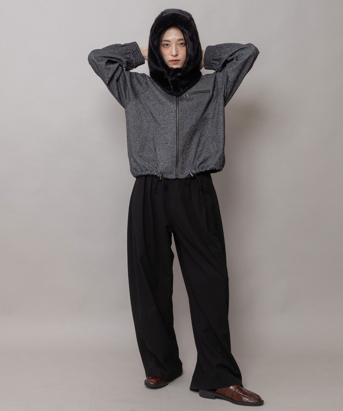 スポンジフランネル タックバレルパンツ