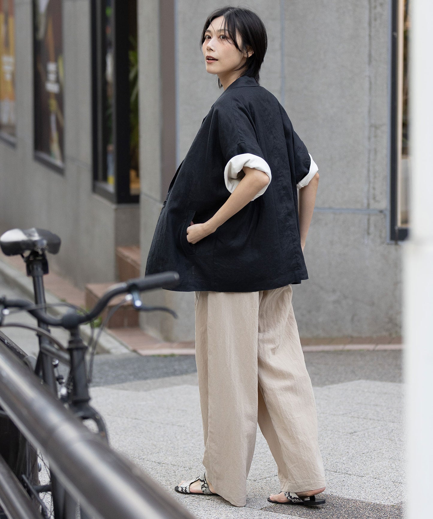 【吸水性】【発散性】40sフレンチリネンハーフスリーブジャケット