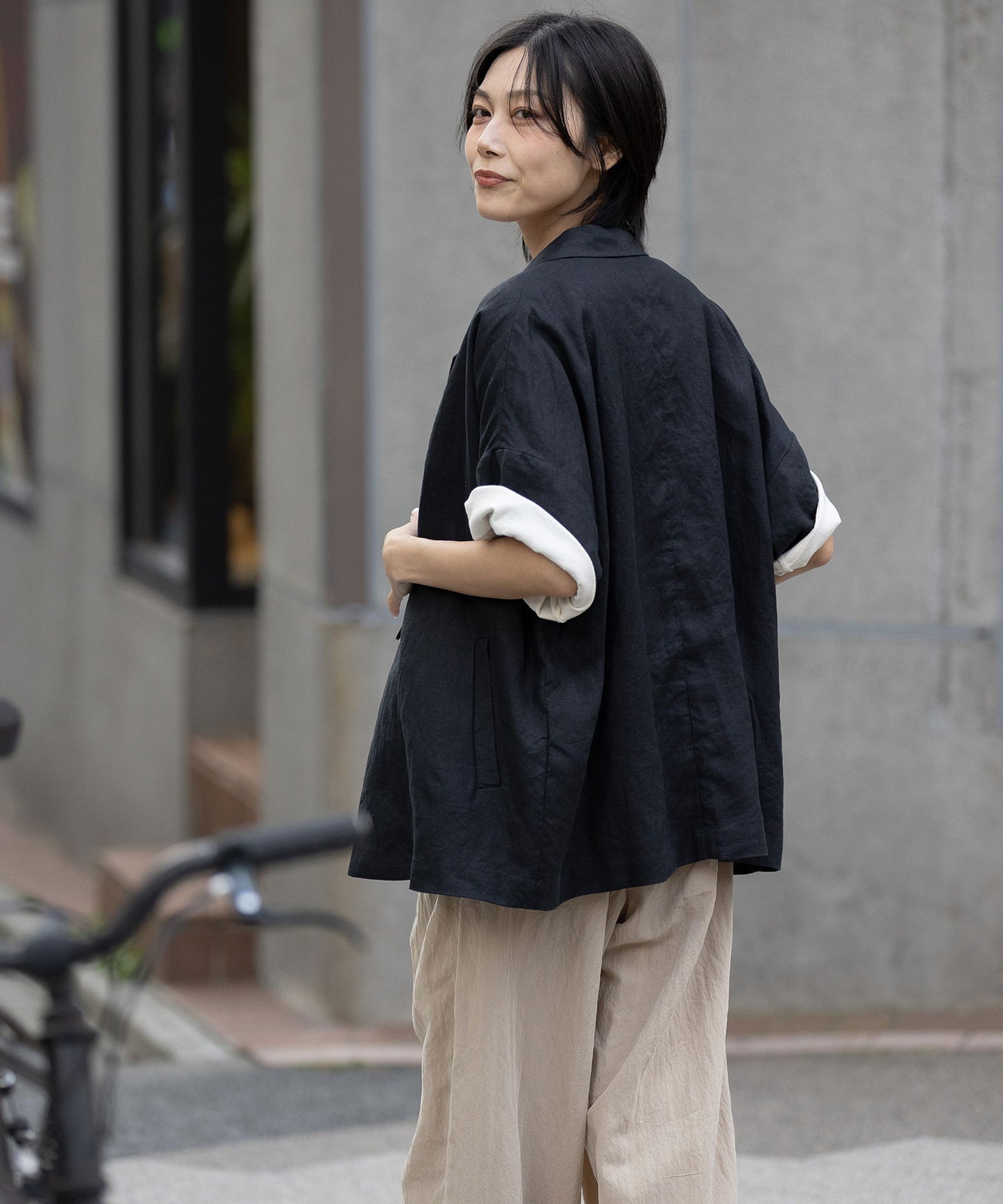 【吸水性】【発散性】40sフレンチリネンハーフスリーブジャケット