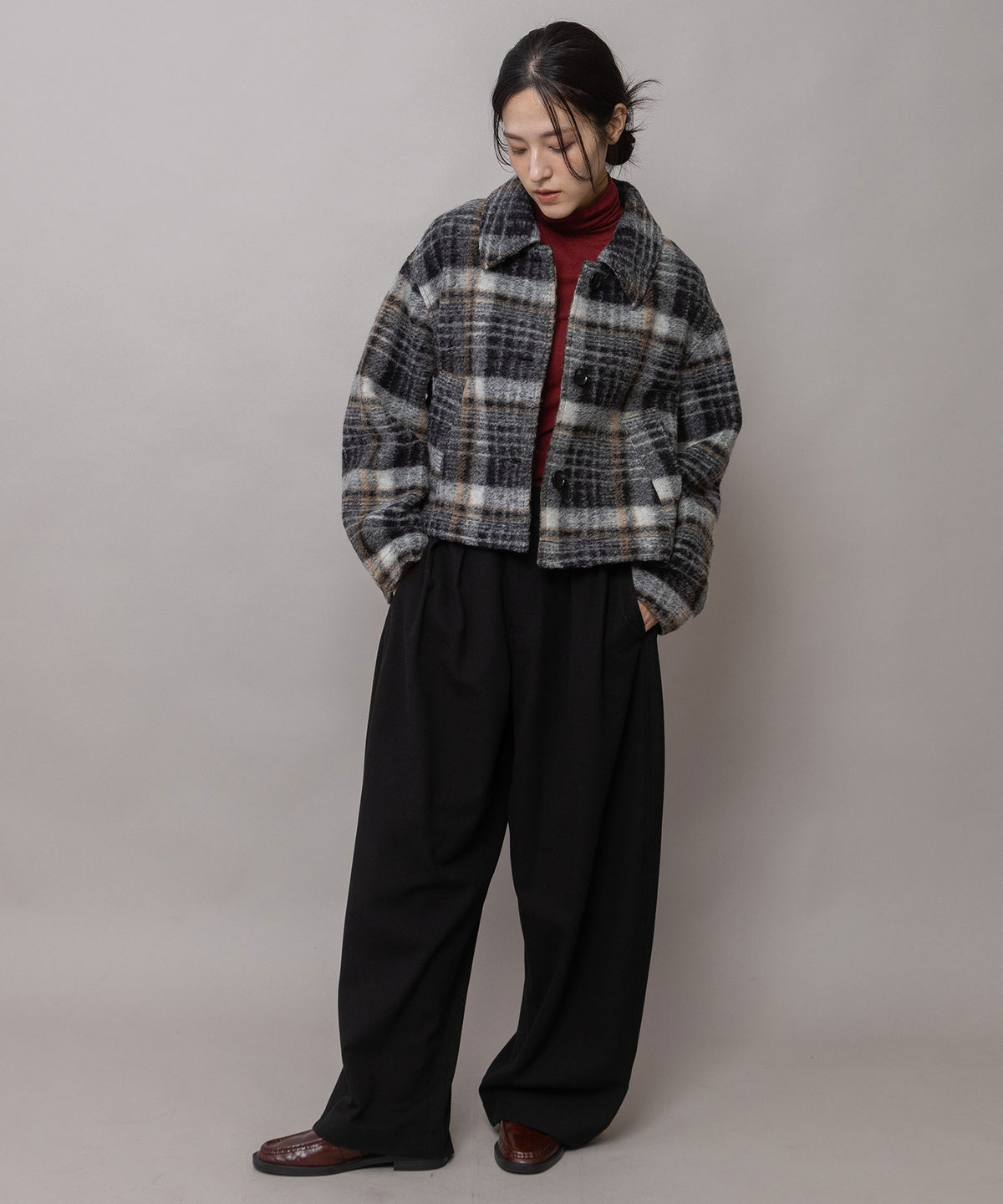 スポンジフランネル タックバレルパンツ