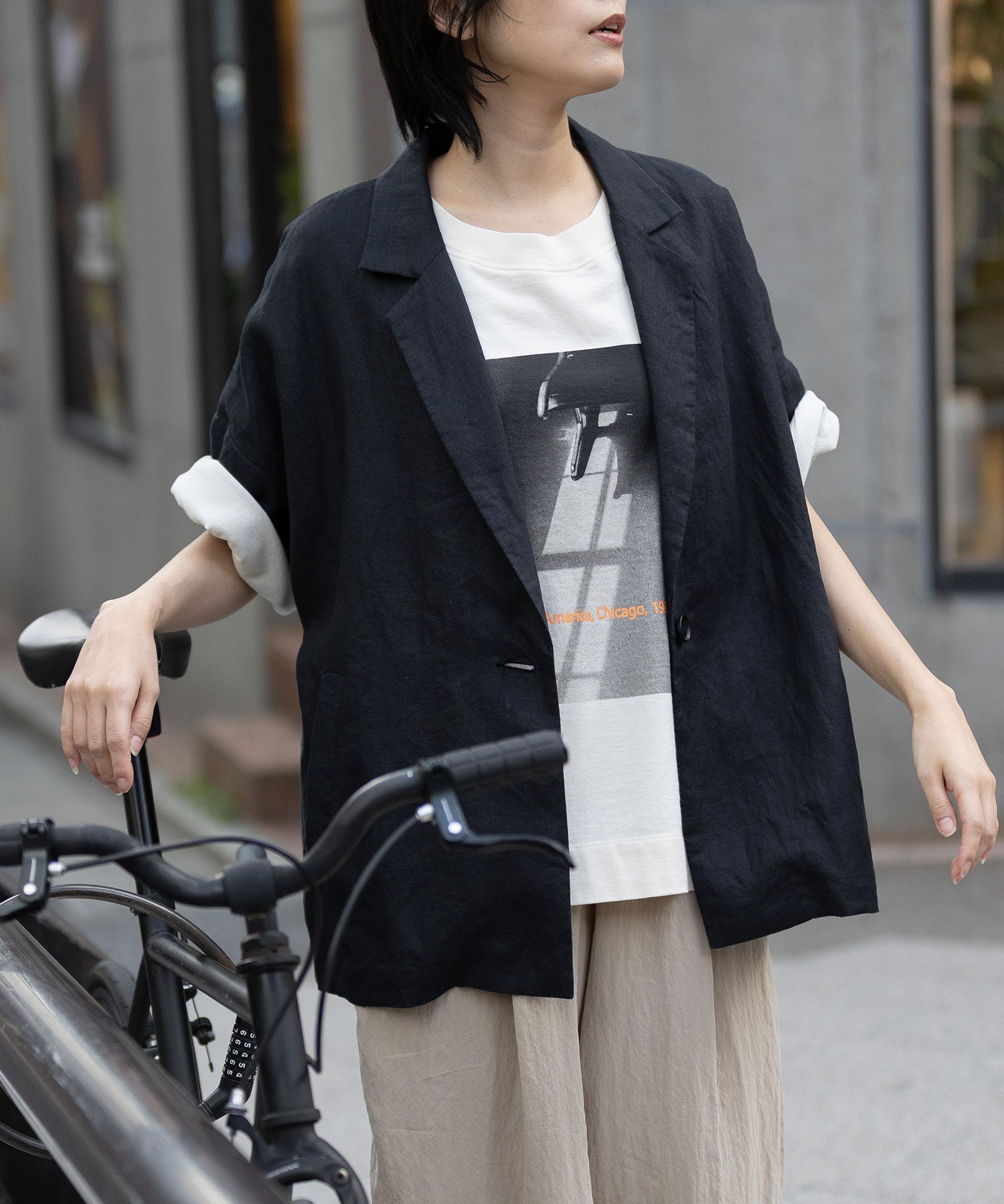 吸水性】【発散性】40sフレンチリネンハーフスリーブジャケット