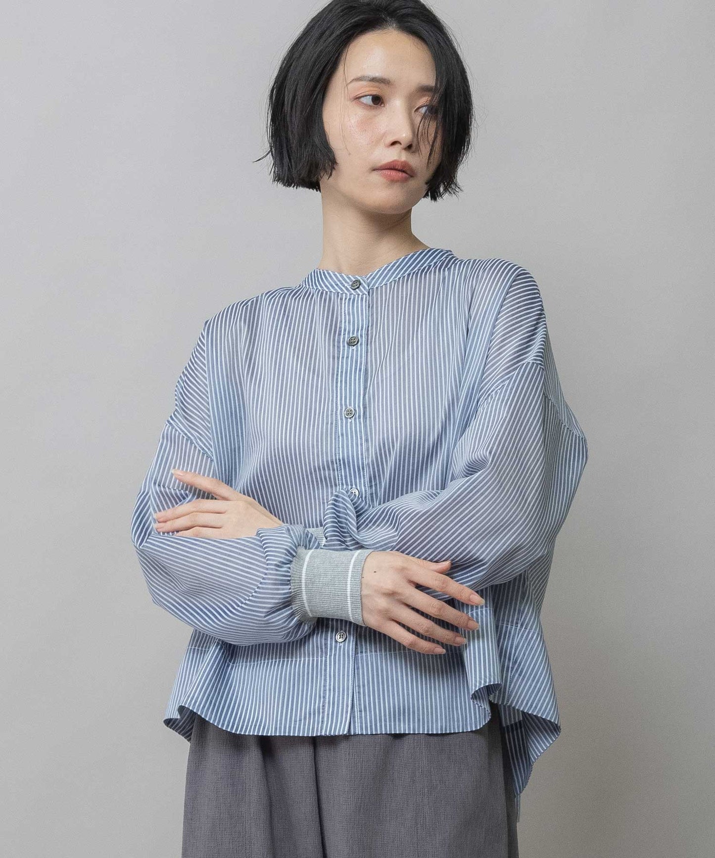 シアーボイル×ニットリブカフスシャツ