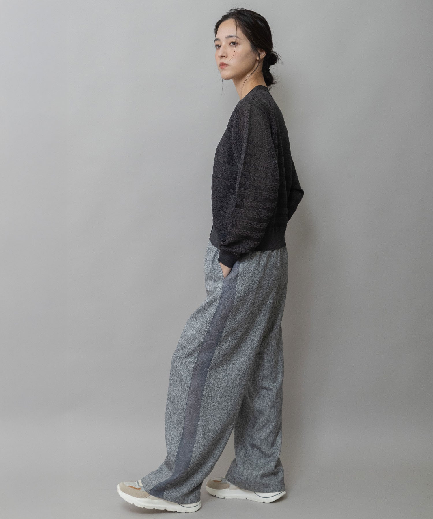 ウォッシャブル】【防シワ】ツイード調ツイル×メッシュサイド