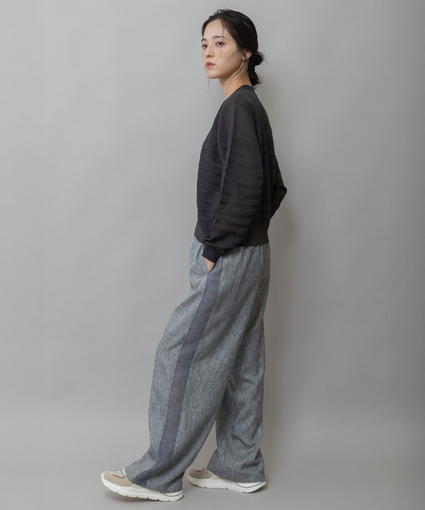 メッシュジャガードボーダーニットジップカーディガン