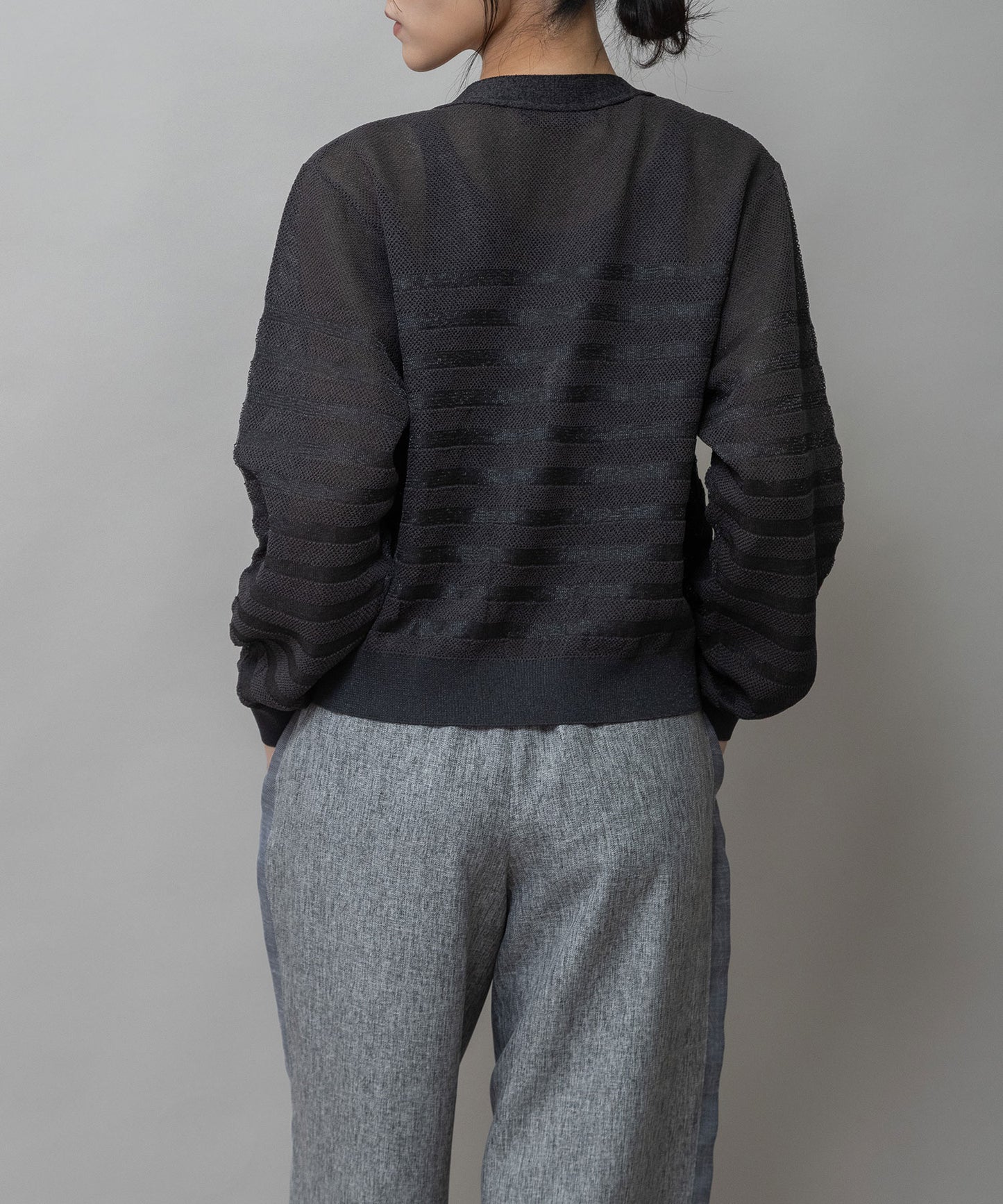 メッシュジャガードボーダーニットジップカーディガン