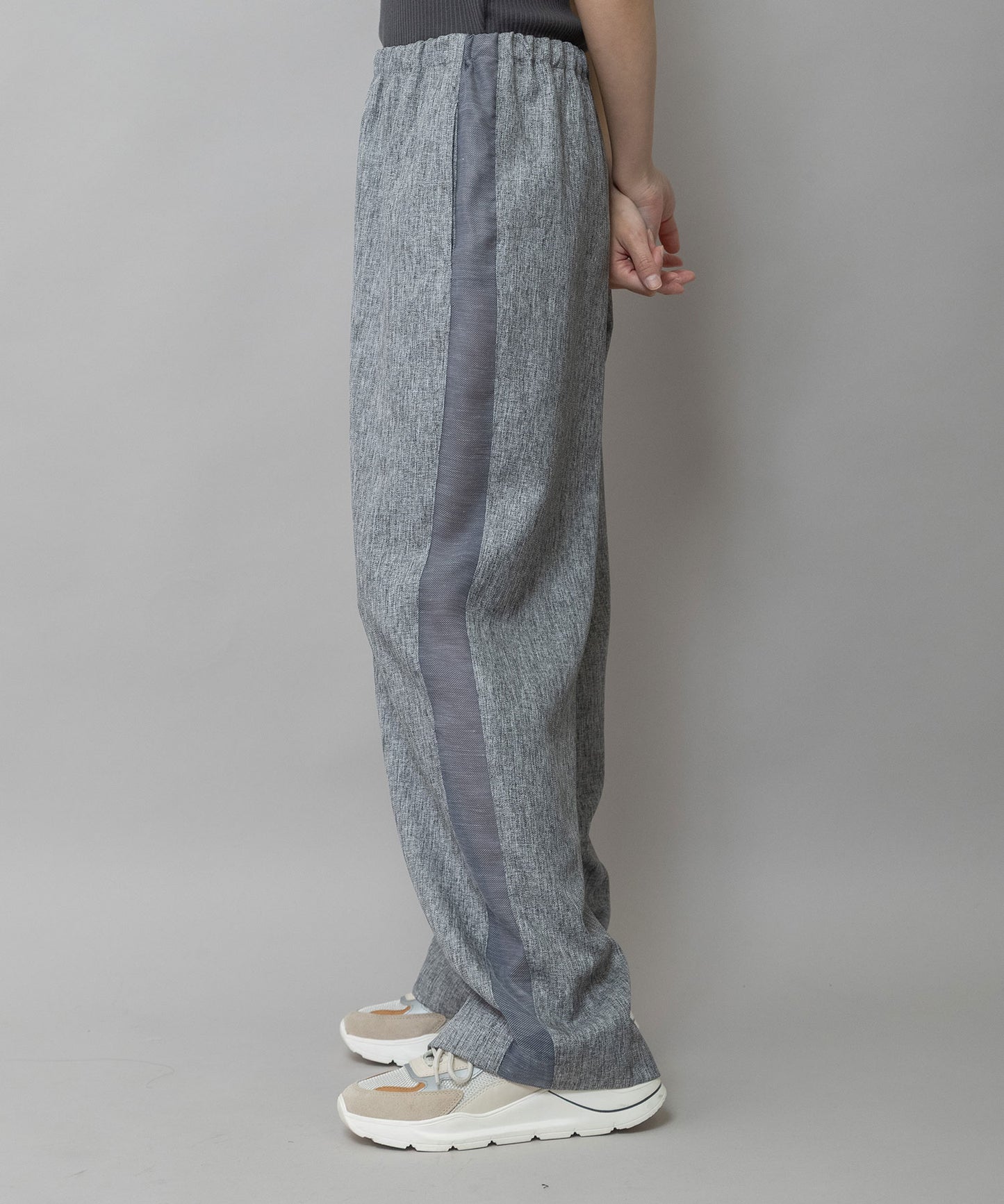 【ウォッシャブル】【防シワ】ツイード調ツイル×メッシュサイドストライプパンツ