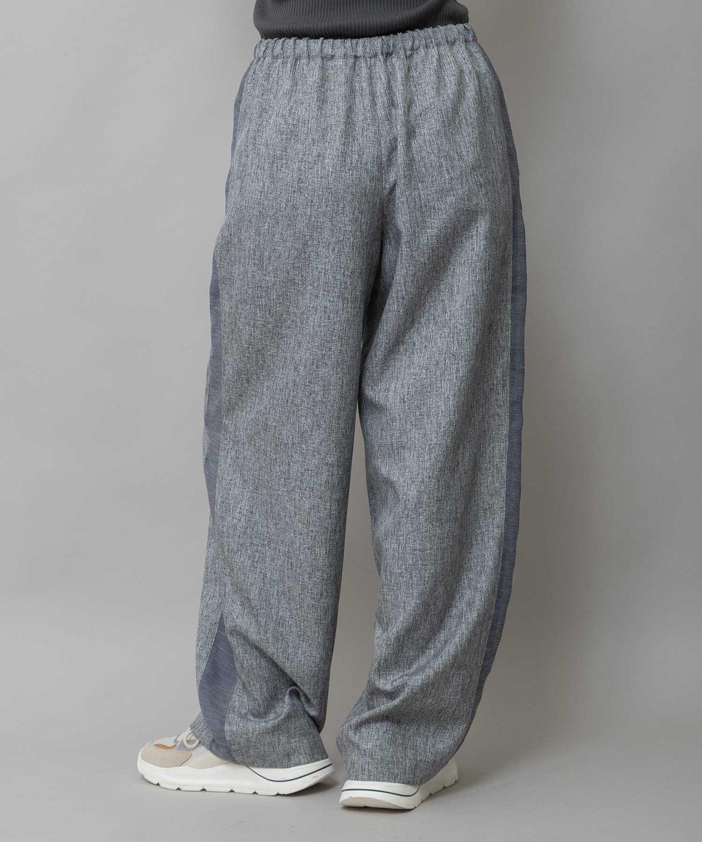 【ウォッシャブル】【防シワ】ツイード調ツイル×メッシュサイドストライプパンツ