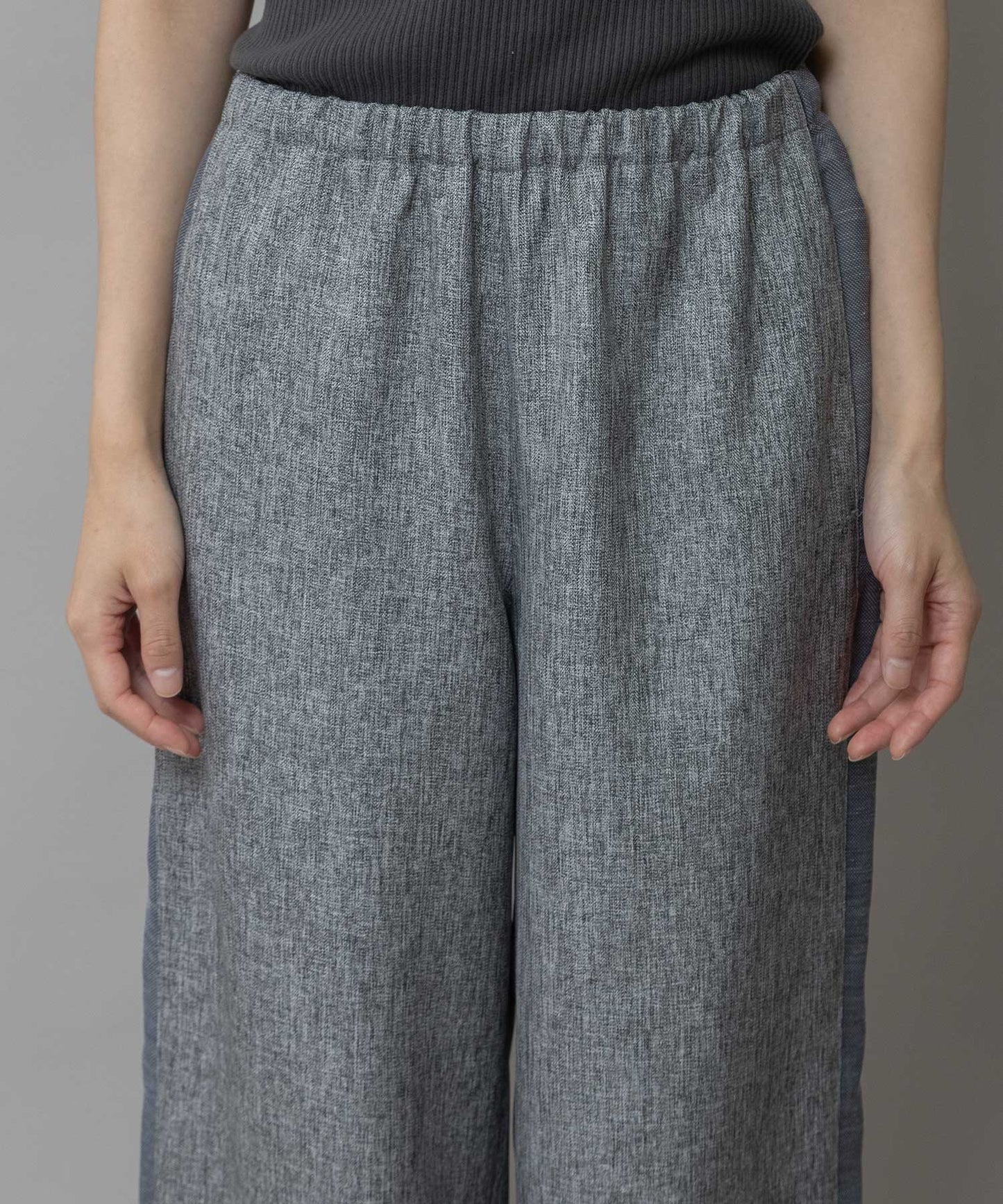 【ウォッシャブル】【防シワ】ツイード調ツイル×メッシュサイドストライプパンツ