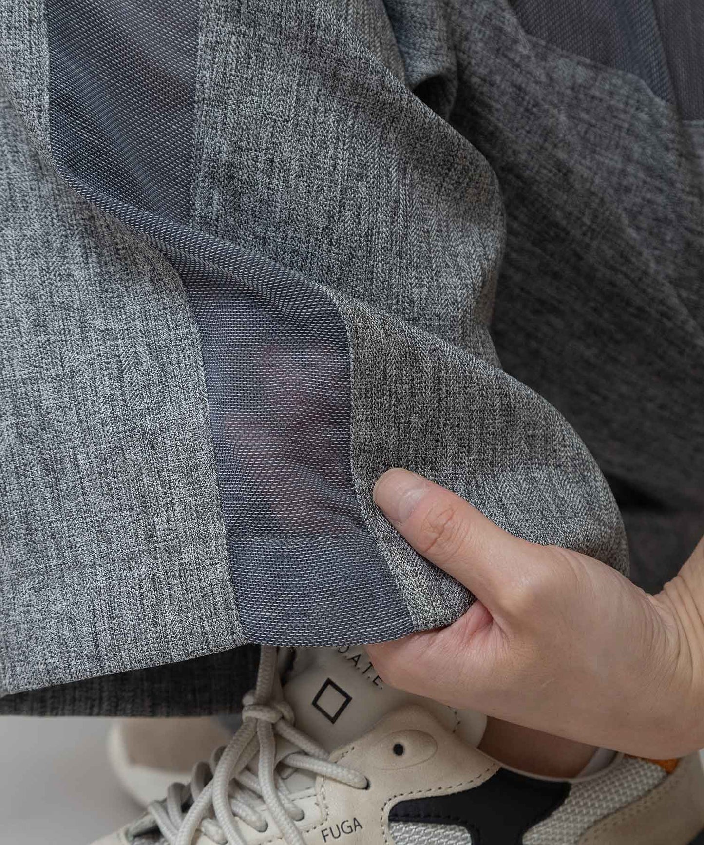 【ウォッシャブル】【防シワ】ツイード調ツイル×メッシュサイドストライプパンツ