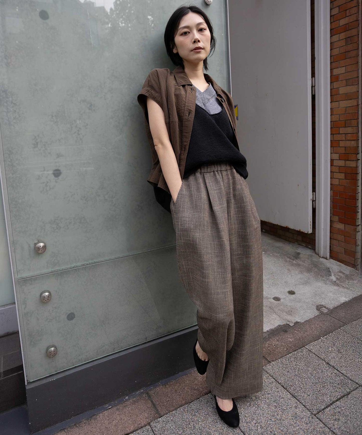 【吸水・速乾性】ポリエステルレーヨンカラミ織りワイドパンツ