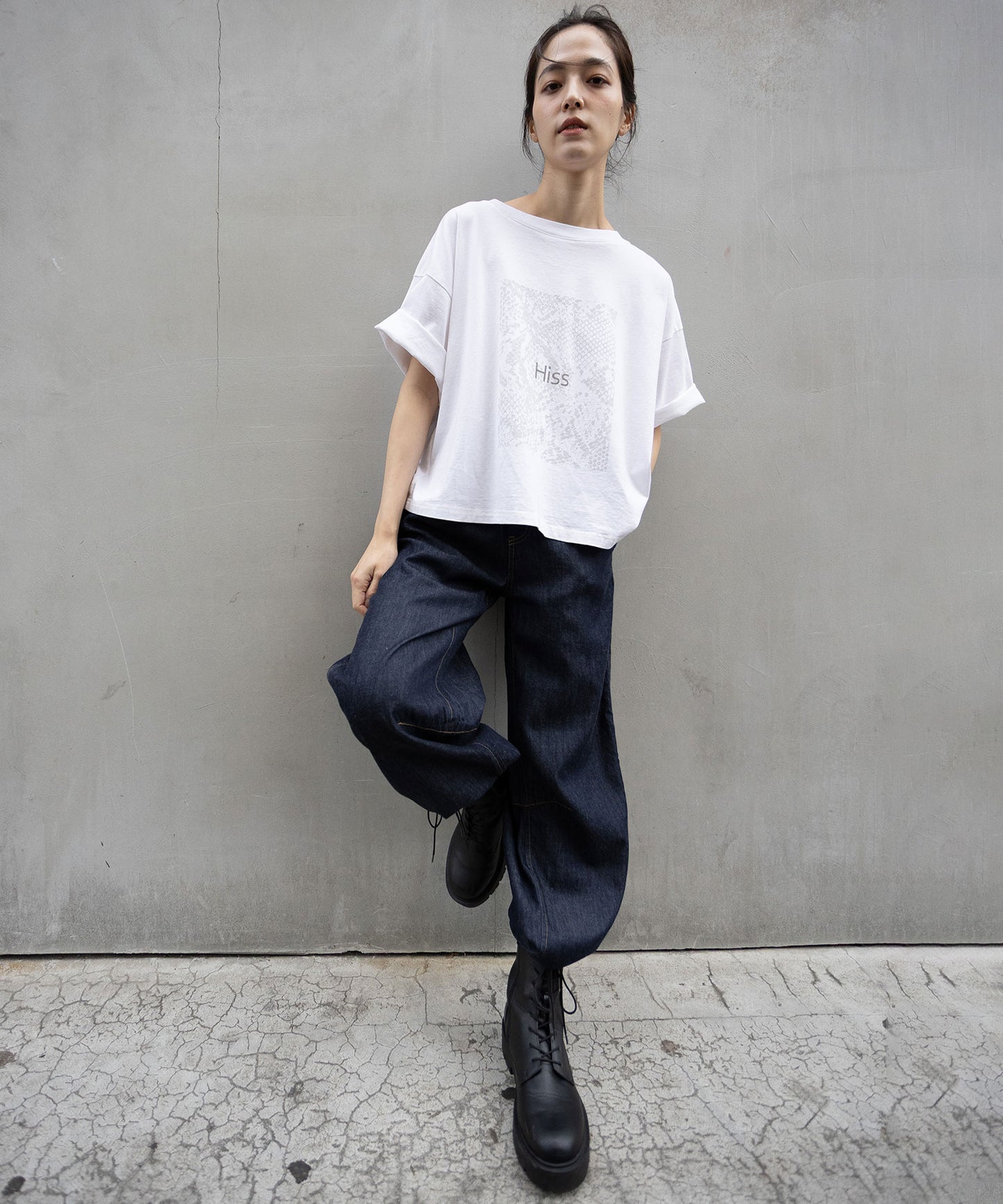 コットンジャージパイソン柄プリントTシャツ