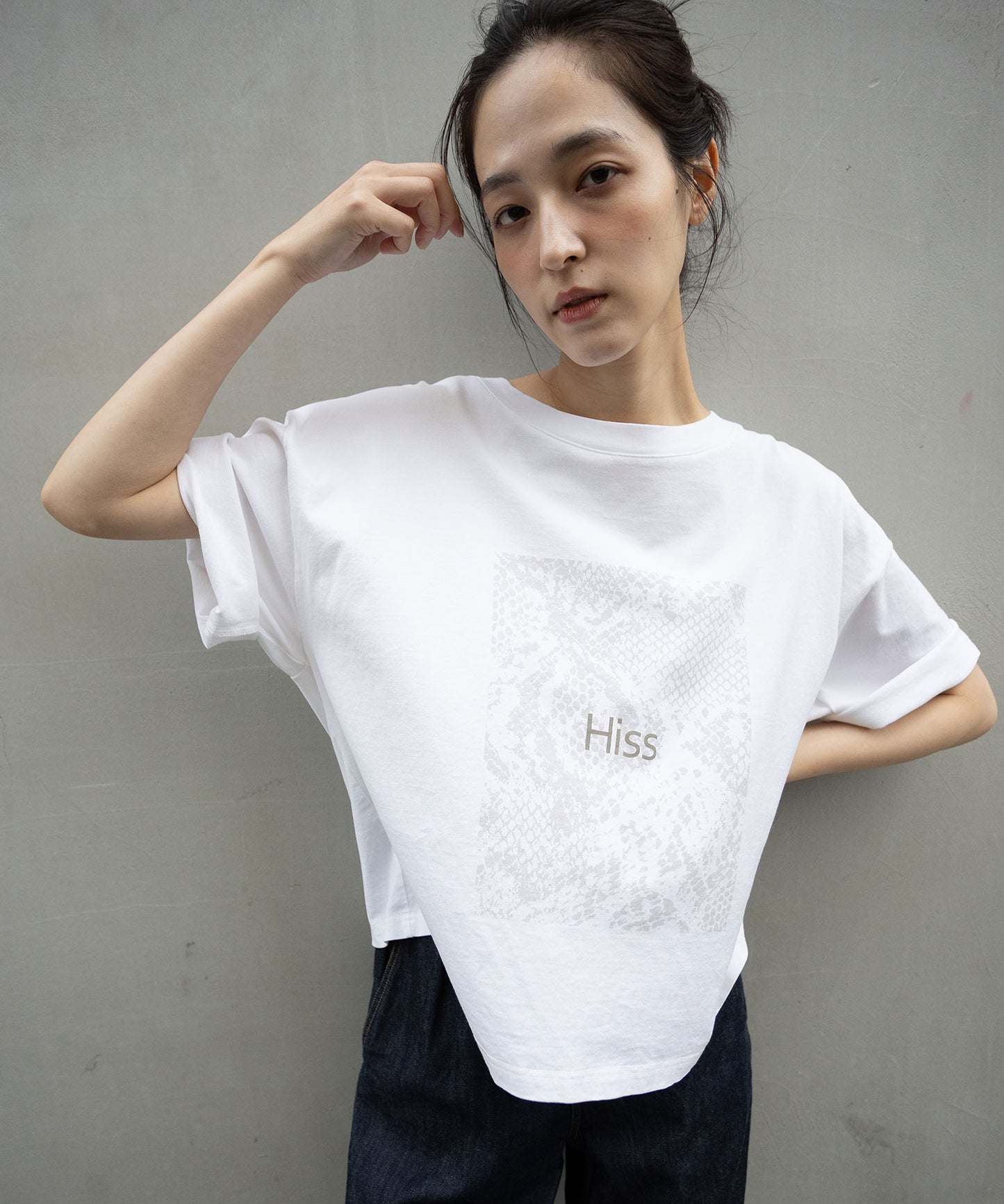 コットンジャージパイソン柄プリントTシャツ