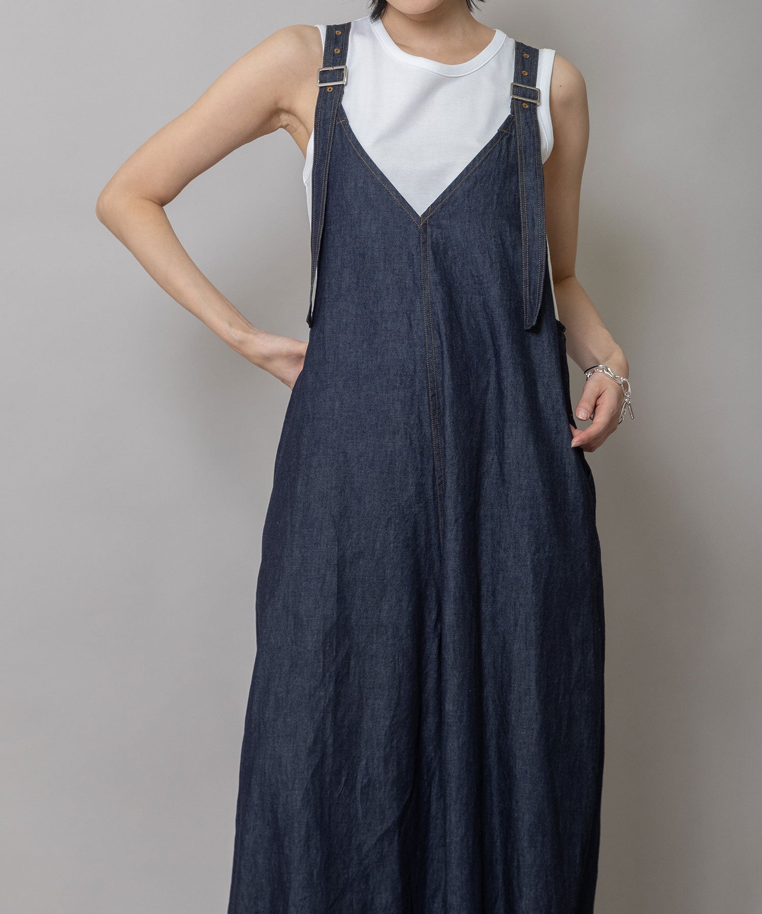 定番】6.5ozスラブデニムフレアサロペット – Munich web shop