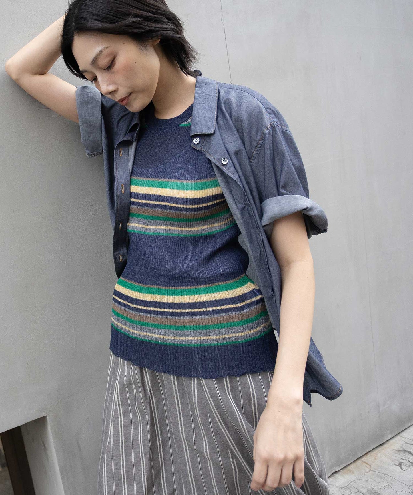 【速乾性】【通気性】2.25ozシアーデニムバックシャーリングカラーシャツ