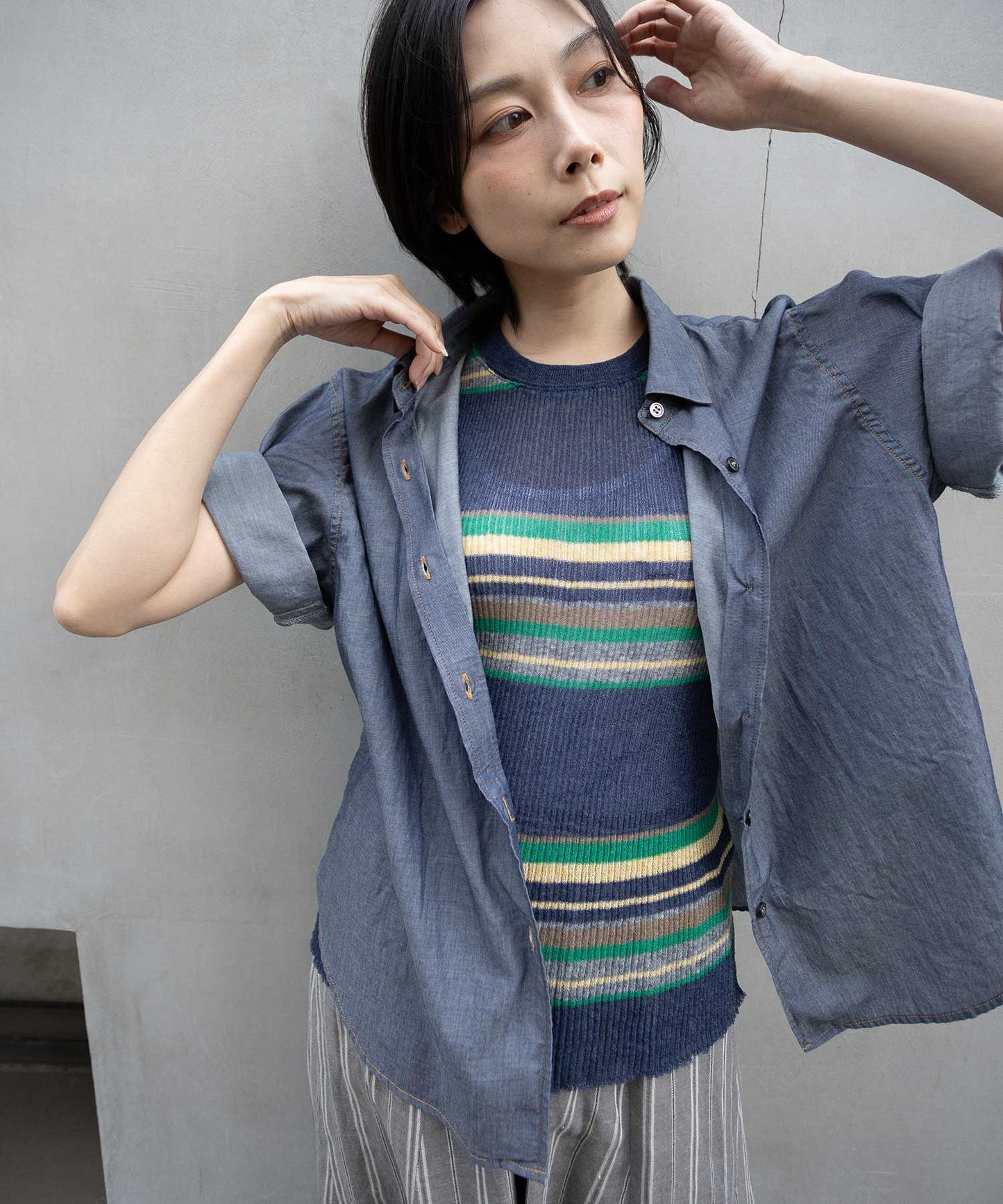 【速乾性】【通気性】2.25ozシアーデニムバックシャーリングカラーシャツ