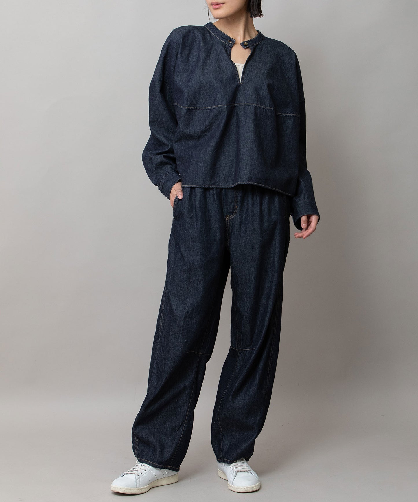 6ozスラブデニム２wayクロップドシャツ