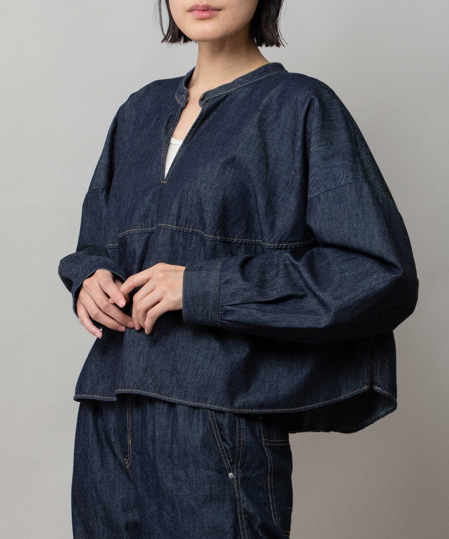 6ozスラブデニム２wayクロップドシャツ