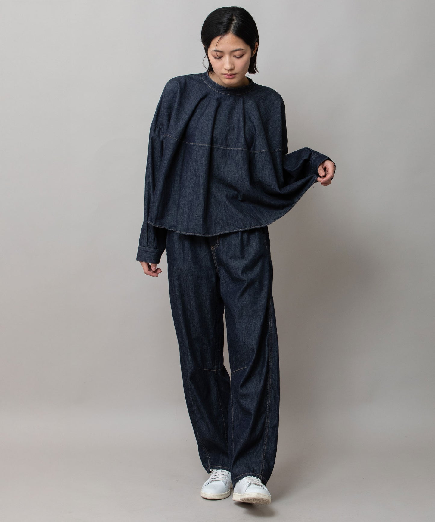 6ozスラブデニム２wayクロップドシャツ