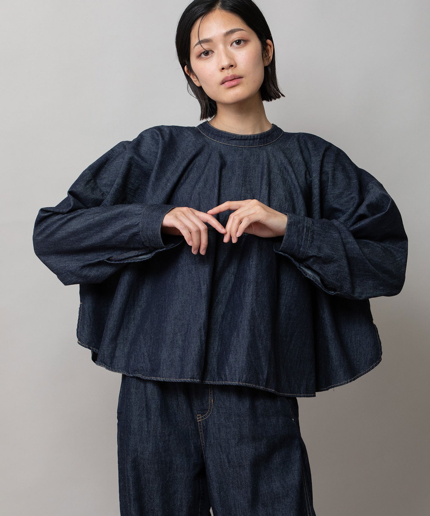 6ozスラブデニム２wayクロップドシャツ