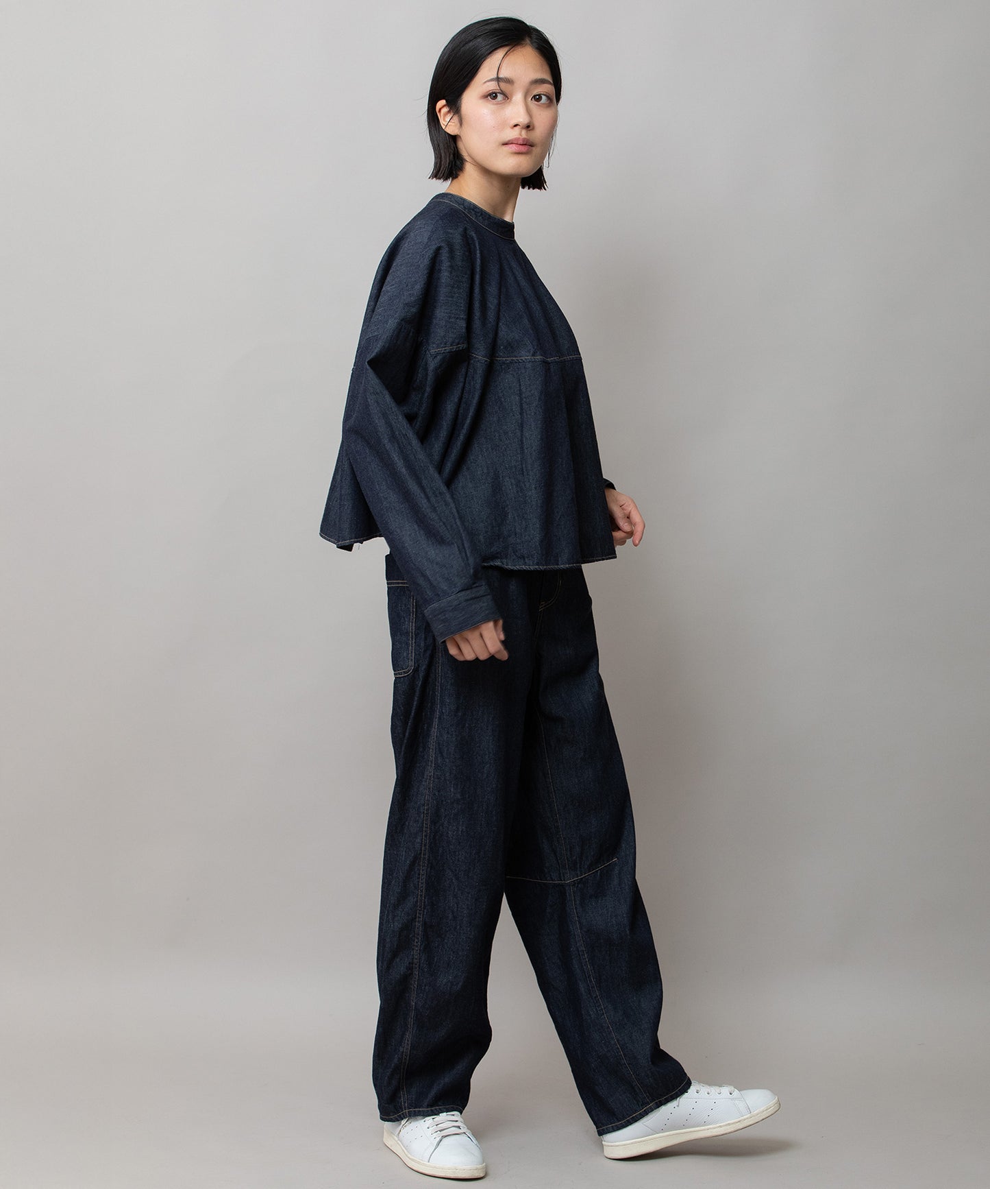 6ozスラブデニム２wayクロップドシャツ