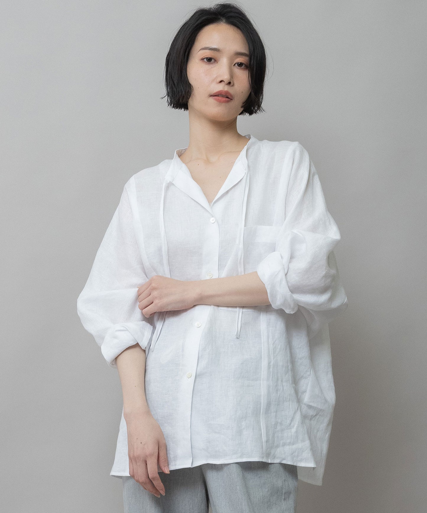 60sフレンチリネンキャンバスルーズシャツ