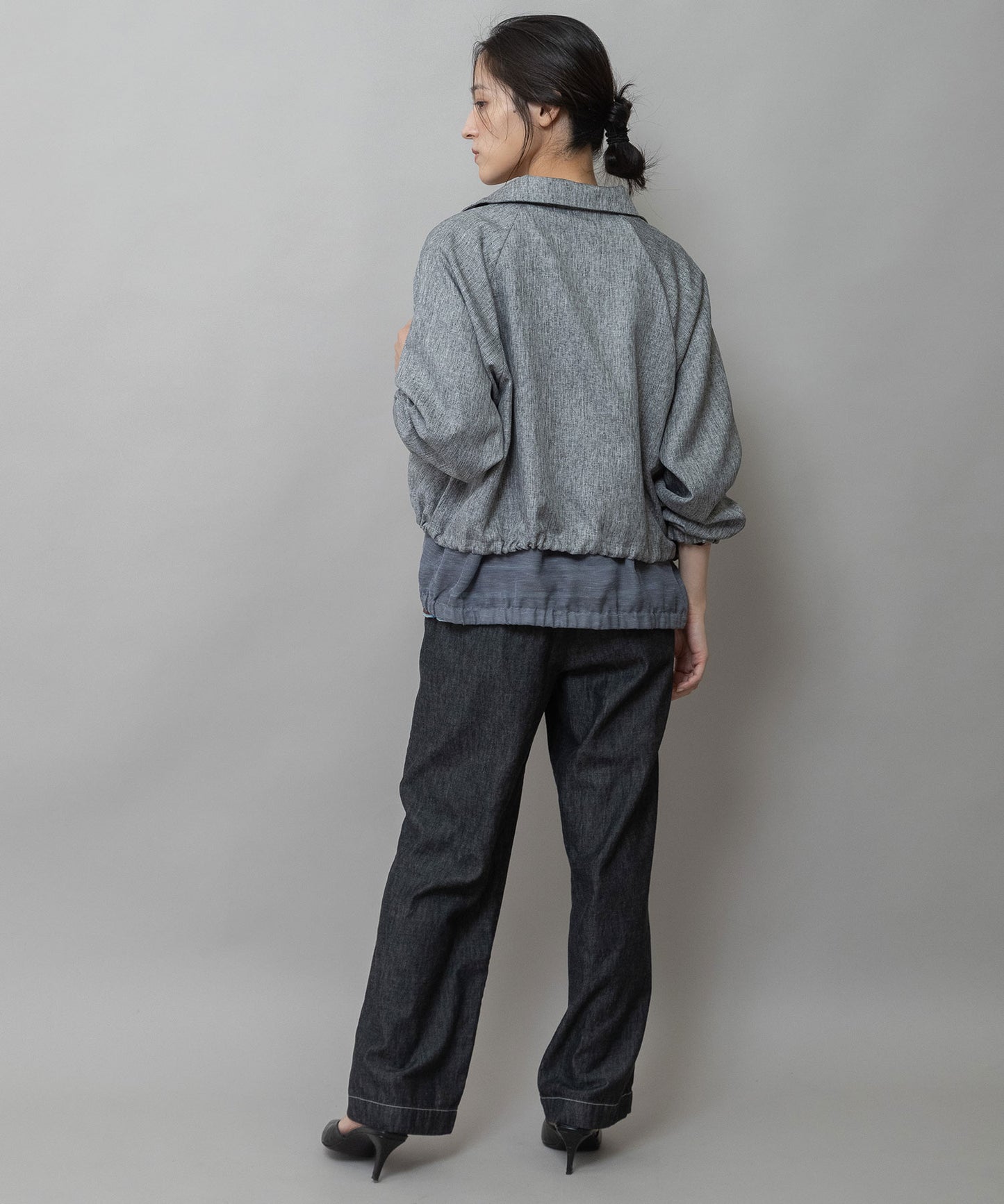 【ウォッシャブル】【防シワ】ツイード調ツイル×メッシュレイヤードジップブルゾン