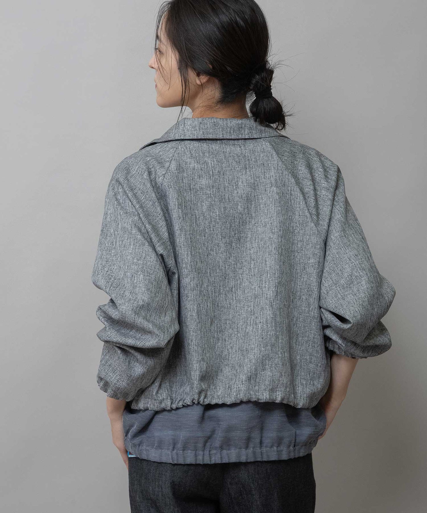 【ウォッシャブル】【防シワ】ツイード調ツイル×メッシュレイヤードジップブルゾン