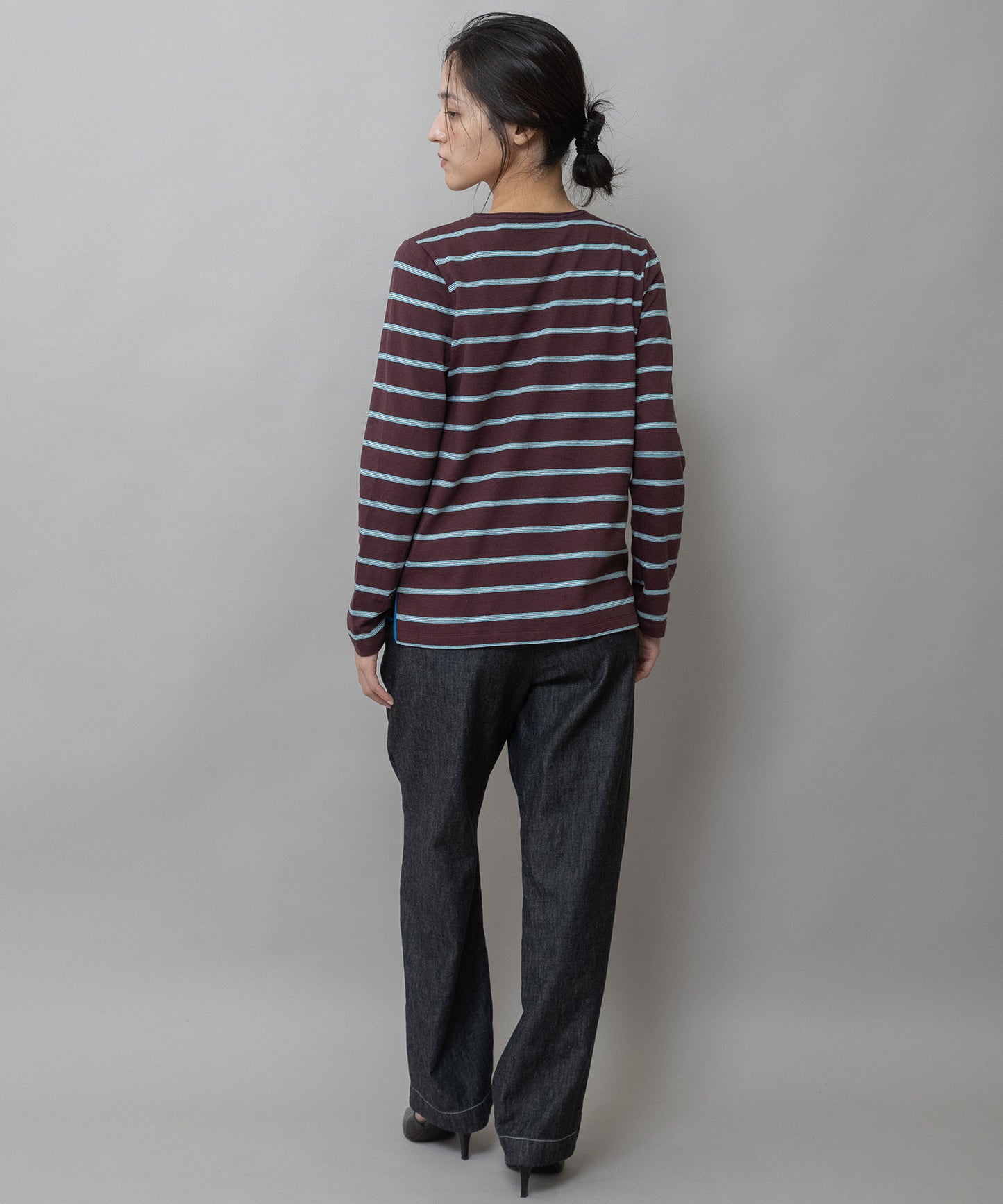 オールドコットンボーダージャージーヘンリーネックプルオーバー