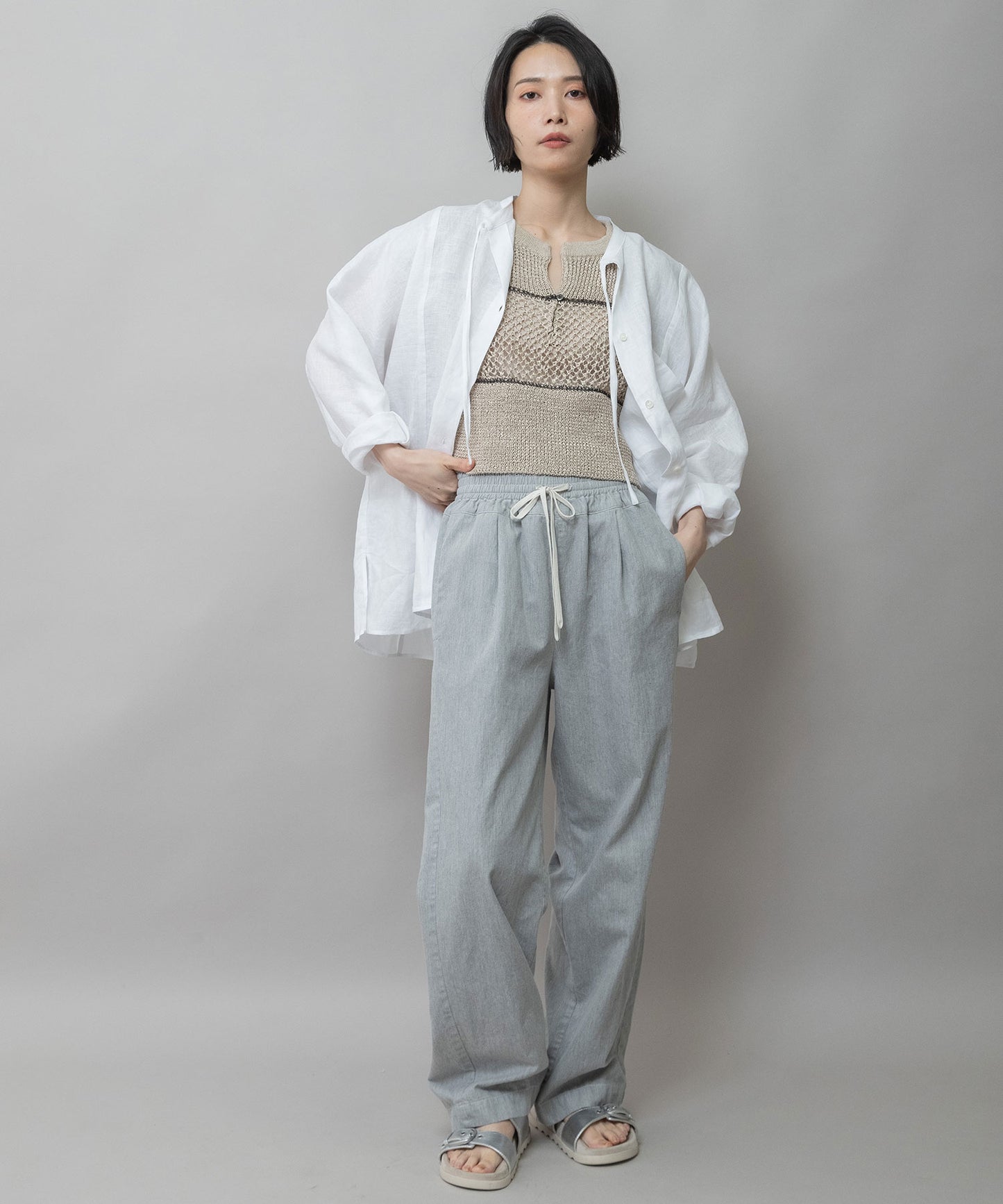 60sフレンチリネンキャンバスルーズシャツ