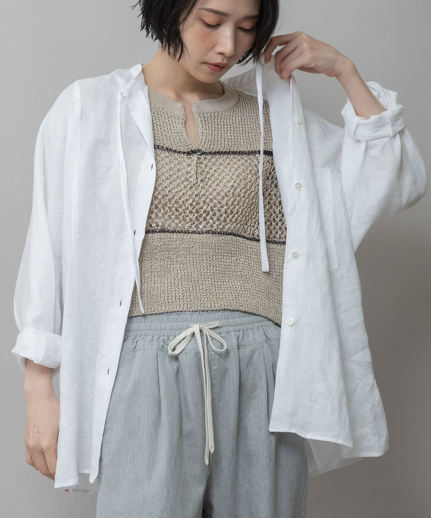 60sフレンチリネンキャンバスルーズシャツ