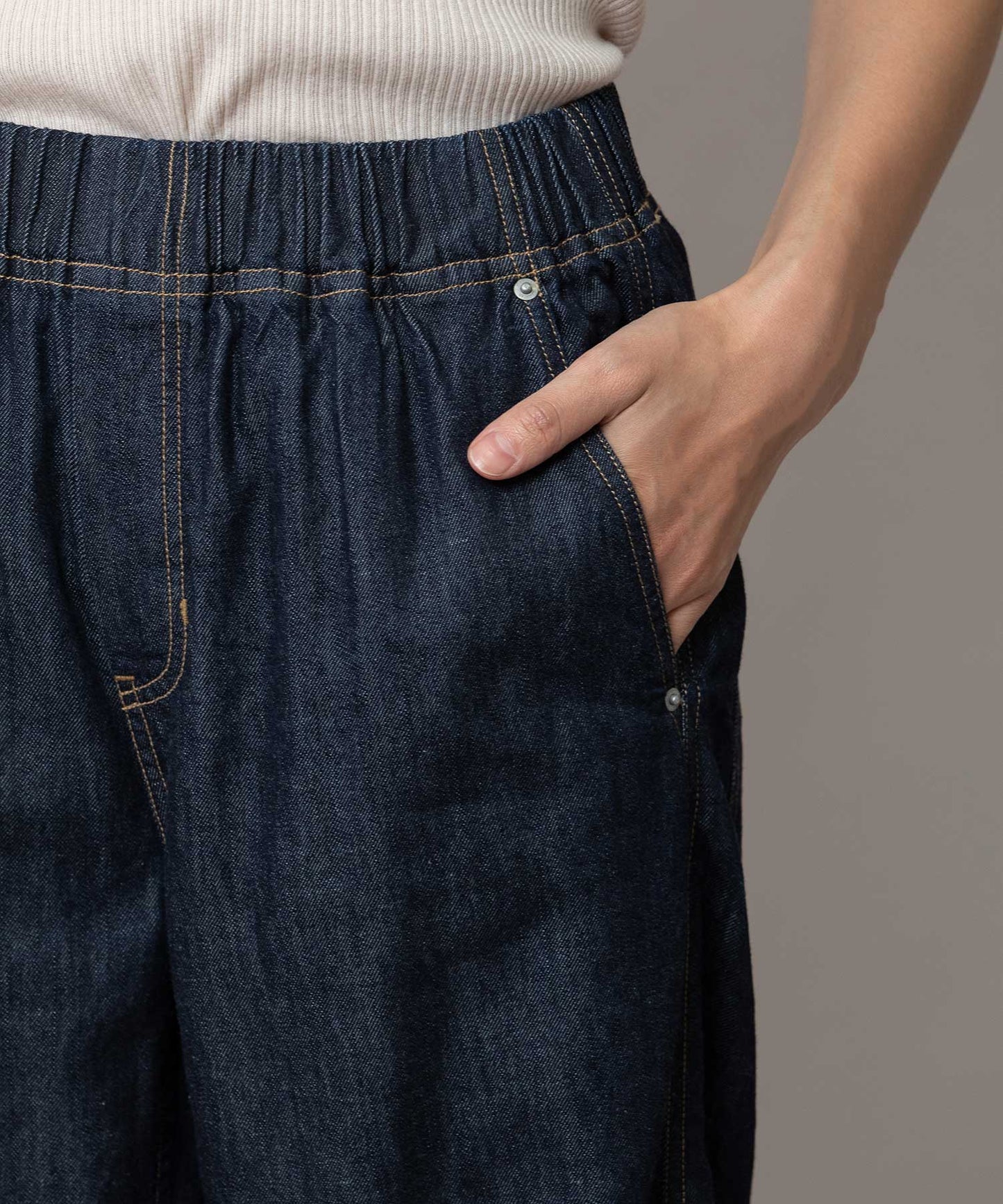 コットンリヨセルデニムバレルイージーパンツ